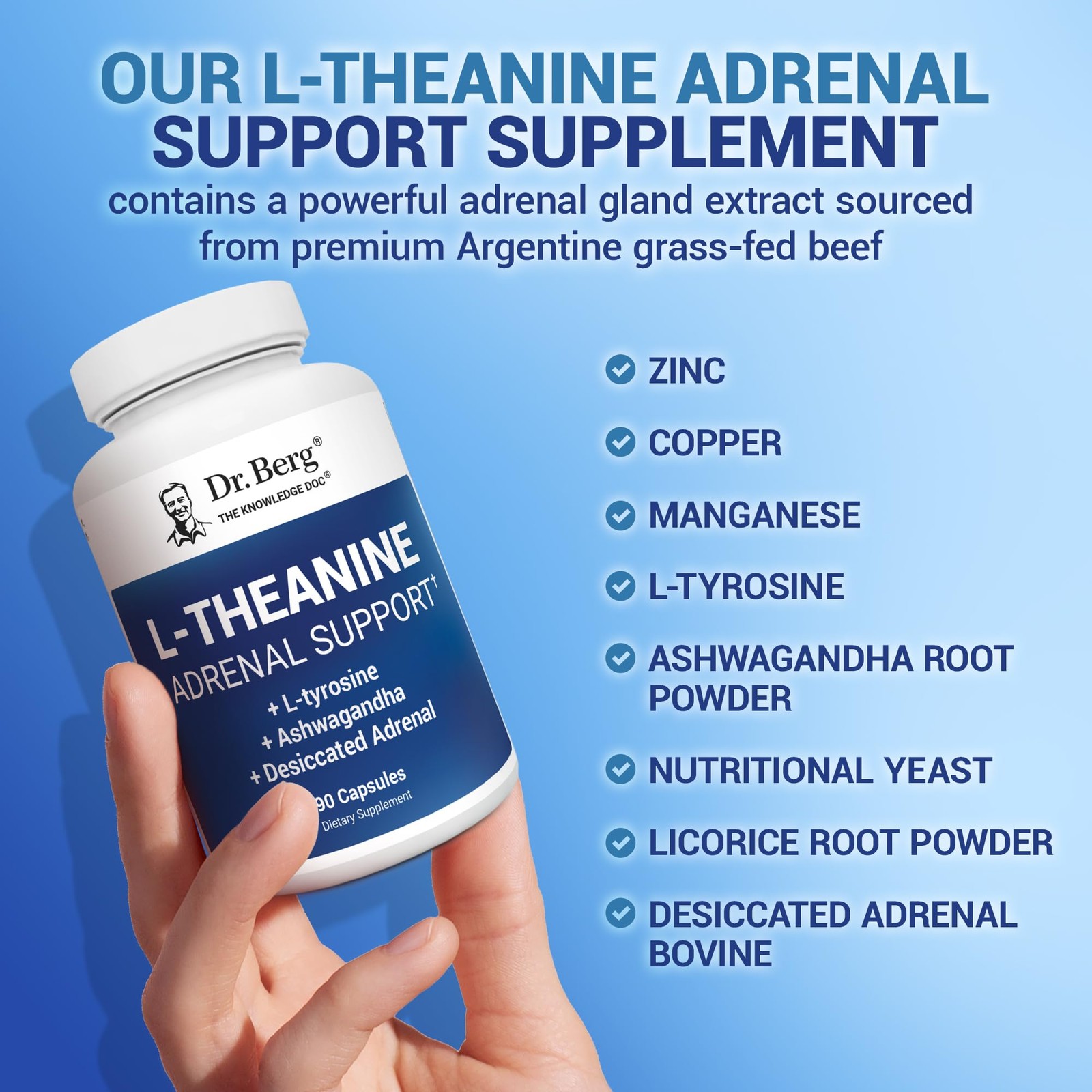Dr. Berg 200 mg L-Theanine Adrenal Support – 90 Capsules 90 Count (Pack of 1)