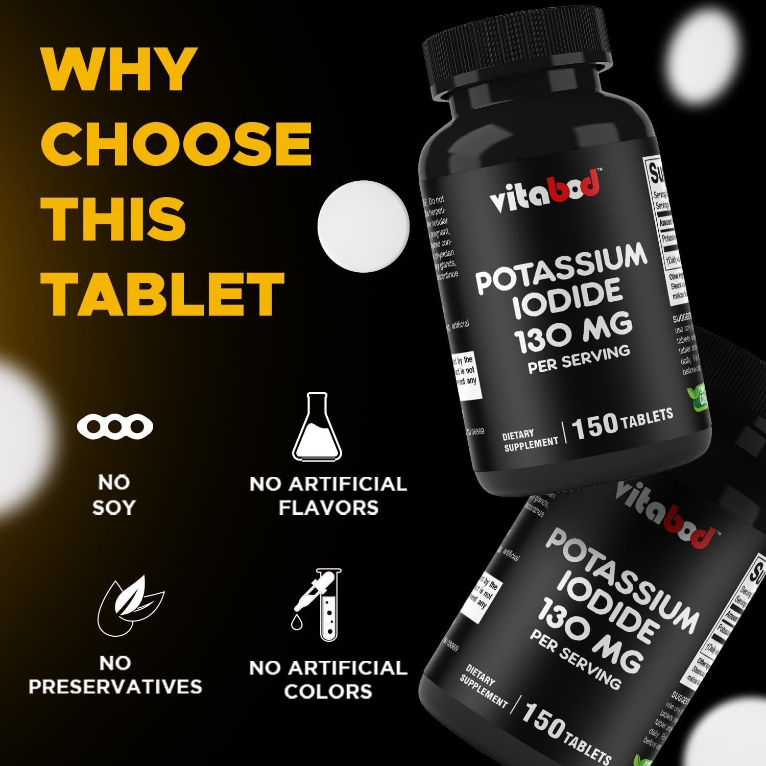 Potassium + Iodide Pills Tablets☆130 mg Supplement☆Survival Kit Fallout
