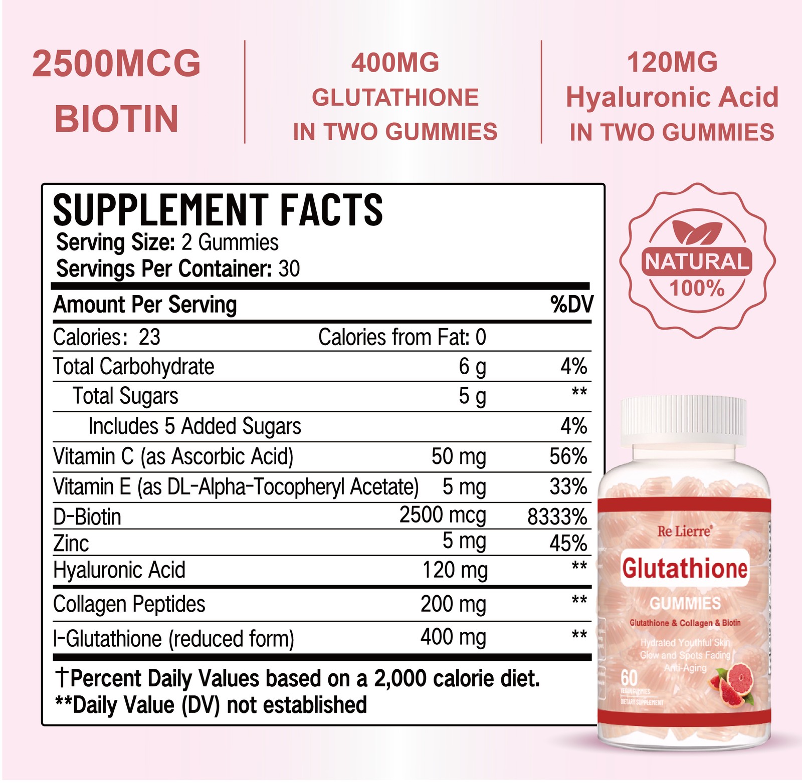 Glutathione Collagen & Biotine 60 Gummies Grapefruit Flavor – Supports Skin Nail