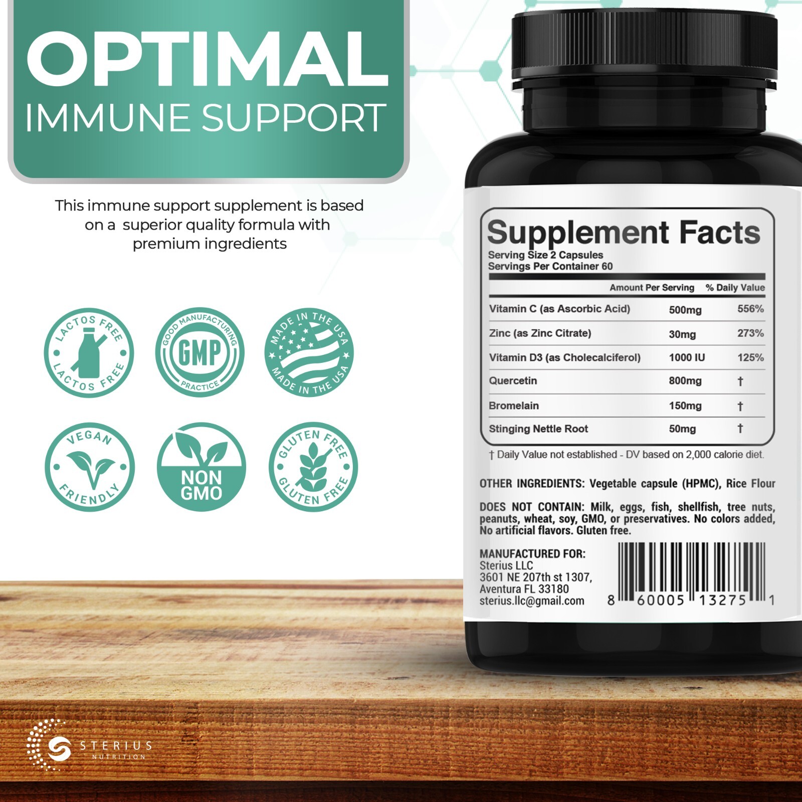 Quercetin with Bromelain, Vitamin C, D, Zinc, Stinging Nettle Root