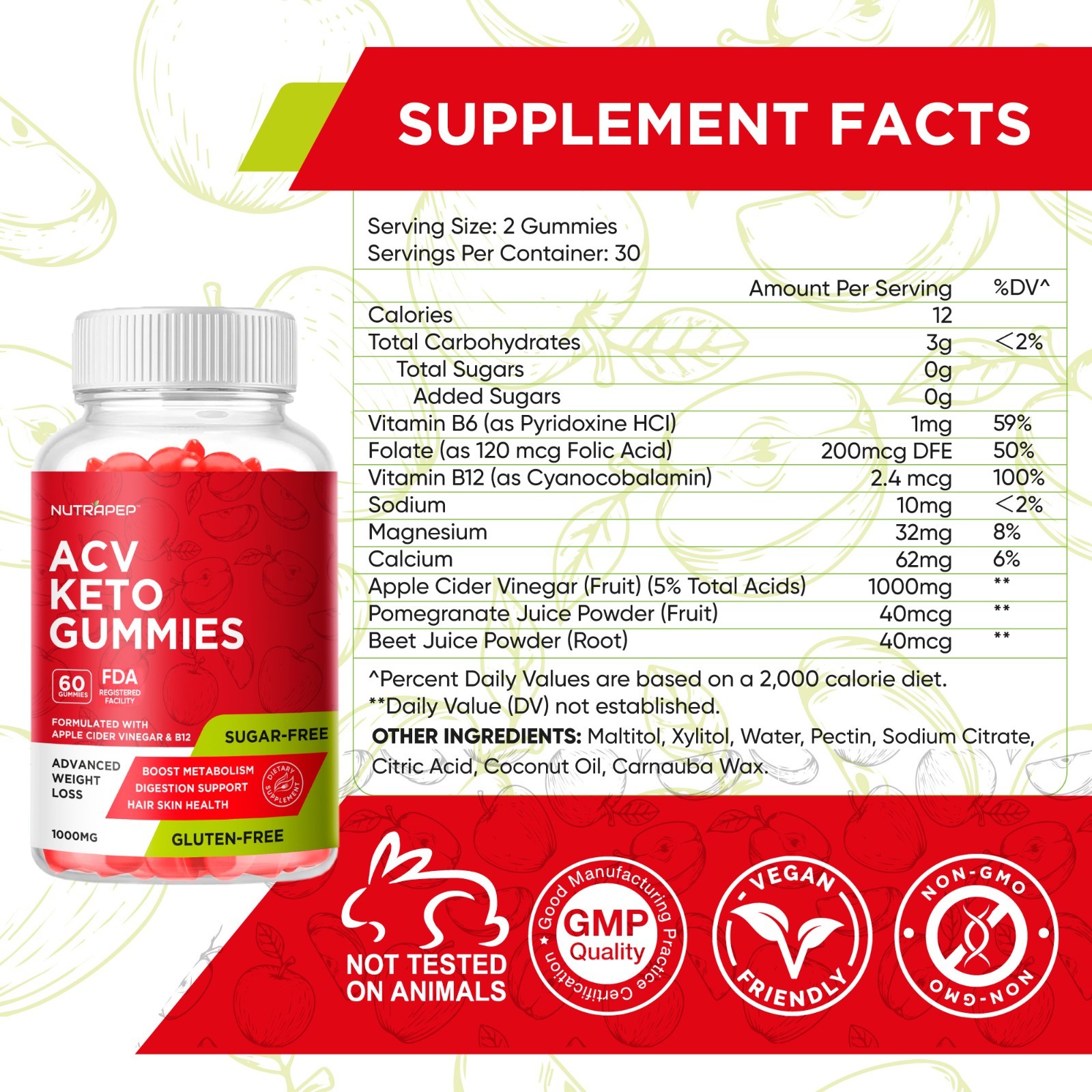 NutraPep Organic Keto ACV Gummies – Gluten-Free & Sugar-Free Apple Cider Vinegar