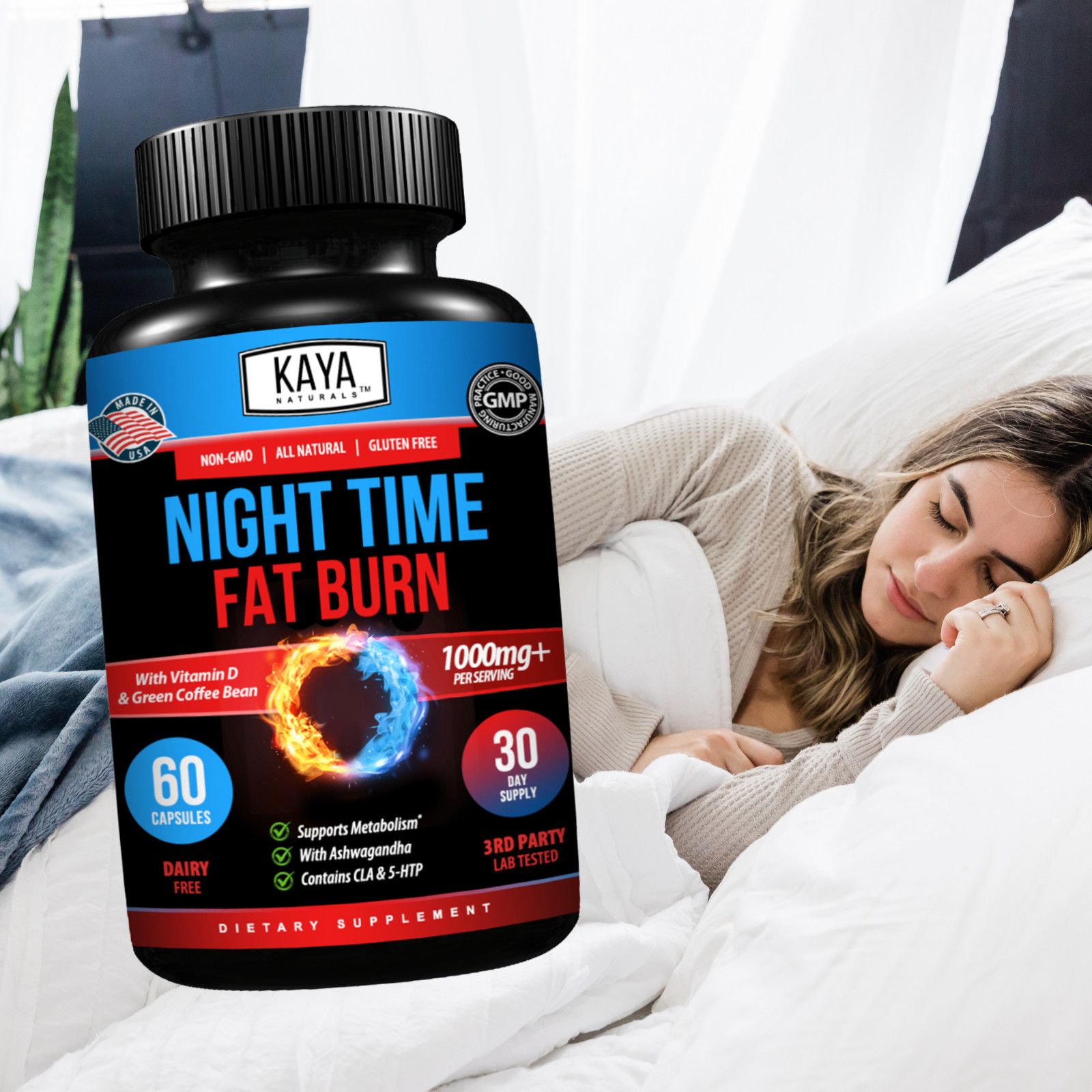 Night Time Fat Burn Supplement 60ct, Metabolism Support, Healthy Weight Loss