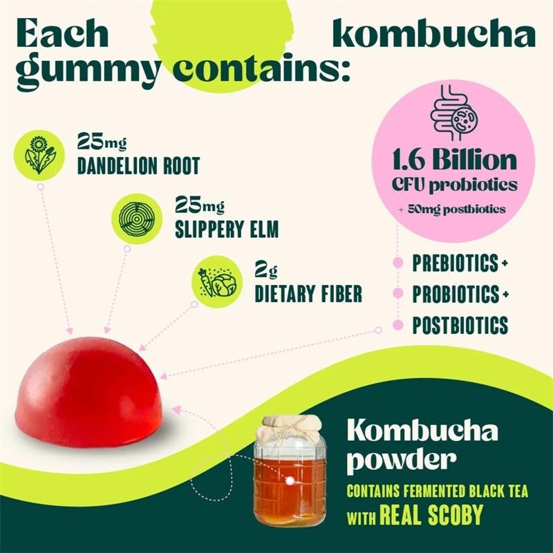Probiotic Kombucha Gummy – Prebiotics, Probiotics, Postbiotics, Fiber
