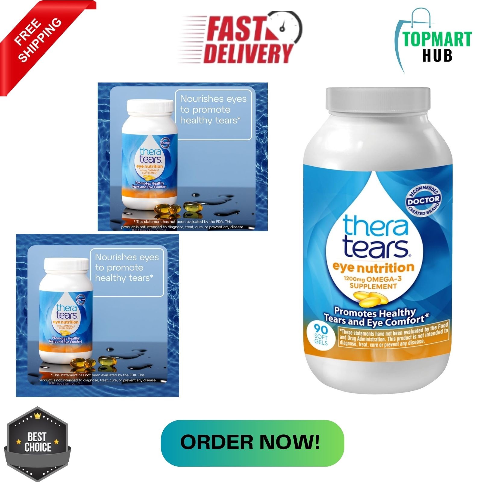 TheraTears Eye Nutrition 1200mg Omega 3 Supplement 90 Count Softgels