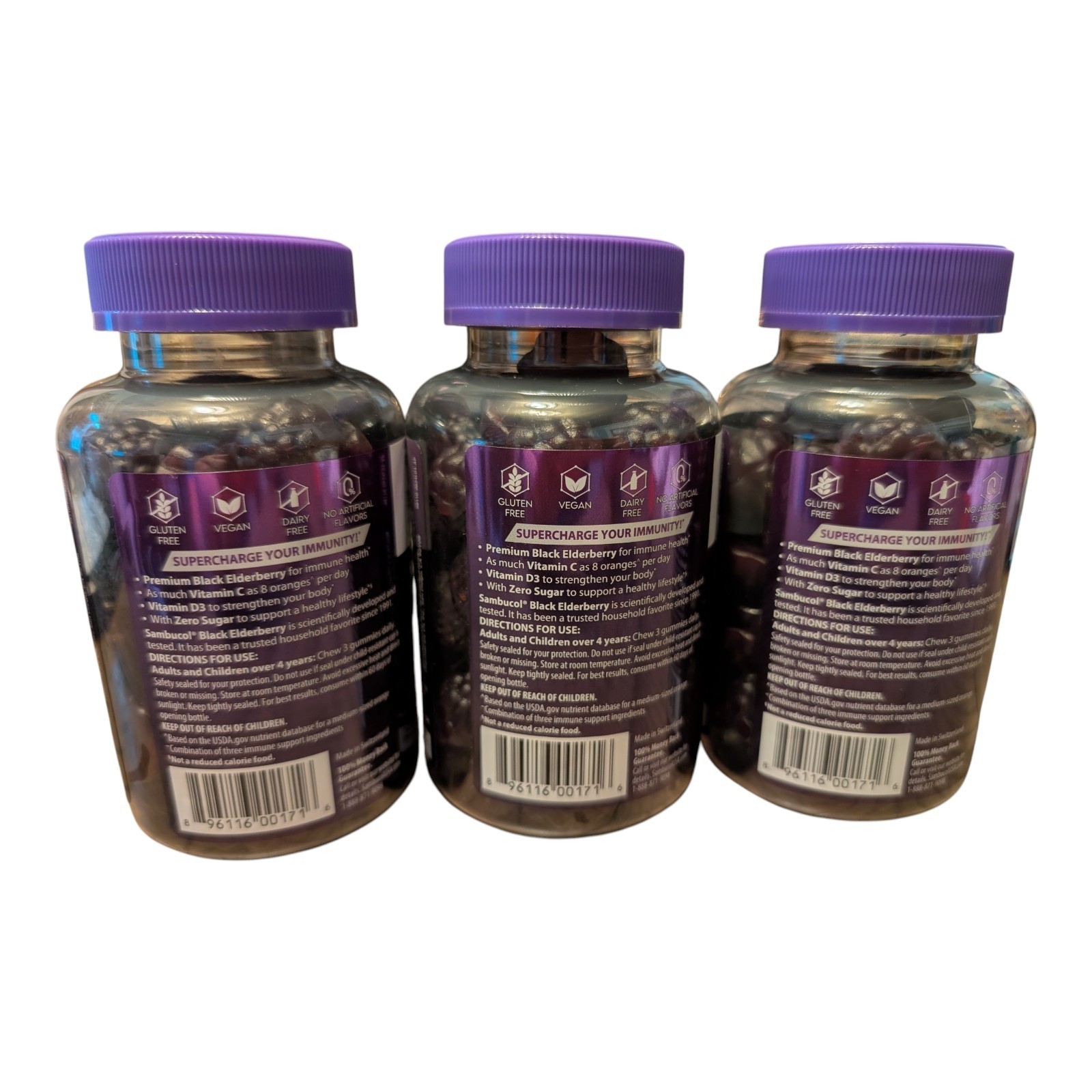 3X Sambucol Black Elderberry Zero Sugar Gummies Black Elderberry EXP 06/2027