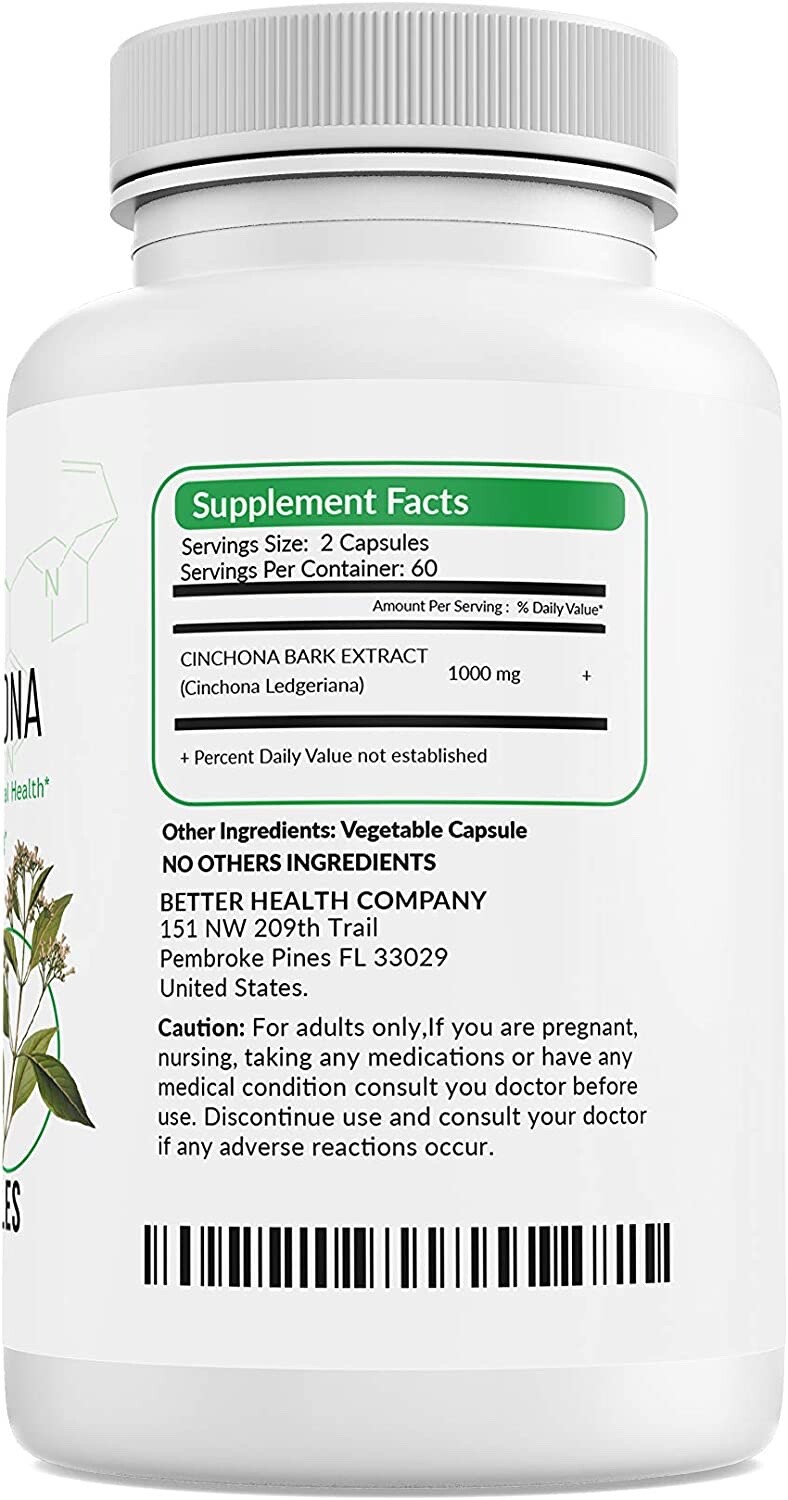OFFICIAL SELLER Quinine Cinchona Bark Extract, 120 Capsules, 1000 mg per serving