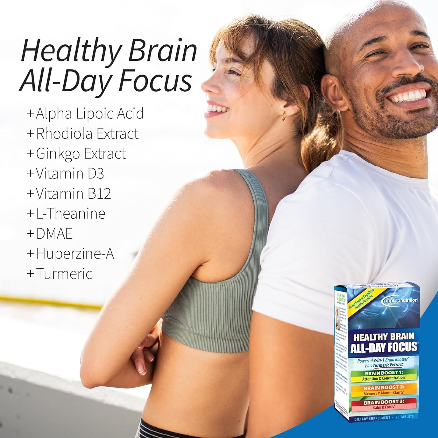 Applied Nutrition Healthy Brain All-Day Focus 50 Tabs Each (Pack of 3)