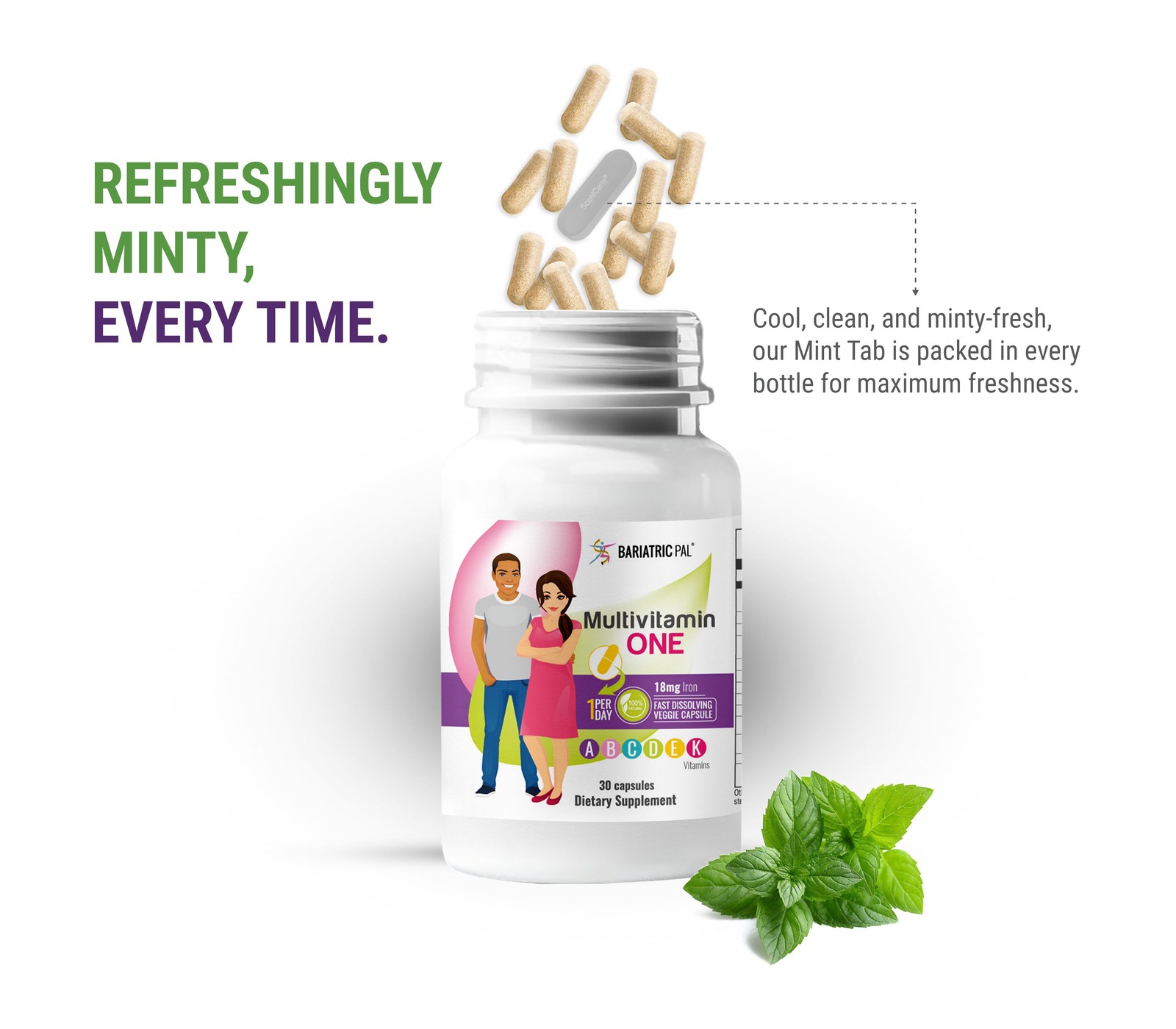 BariatricPal Multivitamin ONE “1 per Day!” Veggie Capsule with 18mg Iron