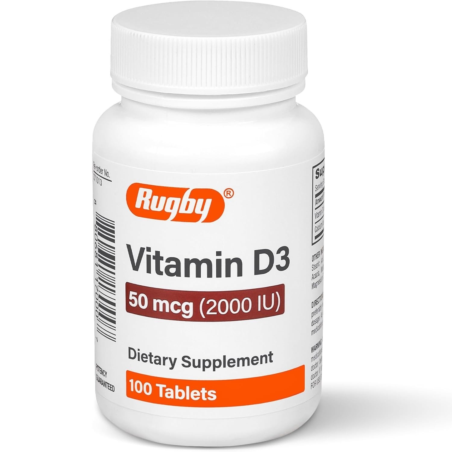 Rugby Vitamin D3 50 mcg 2000 IU, Tablet Dietary Supplement Daily Vitamin D, 100