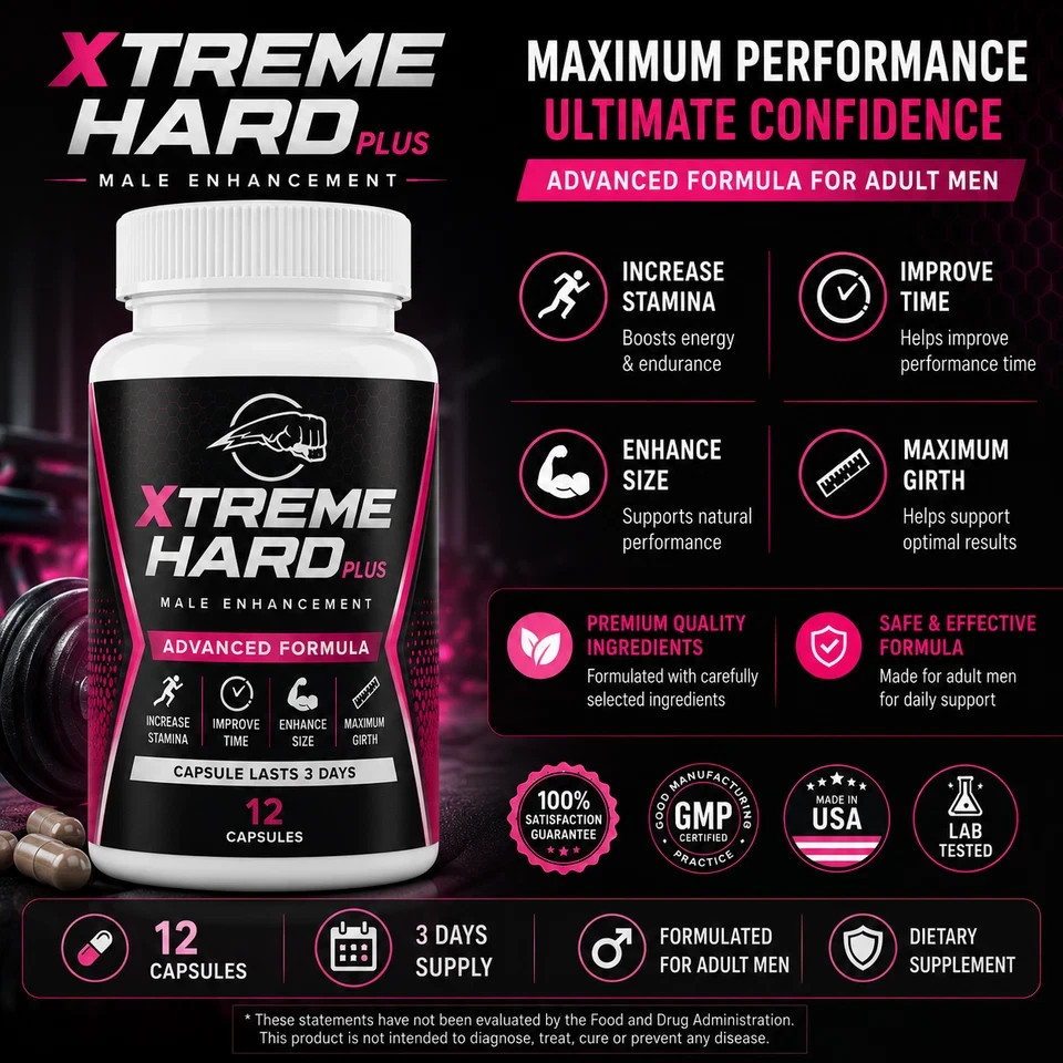 XTREME HARD Plus Male Enhancement Advanced Formula 12 Capsules Pack of 2