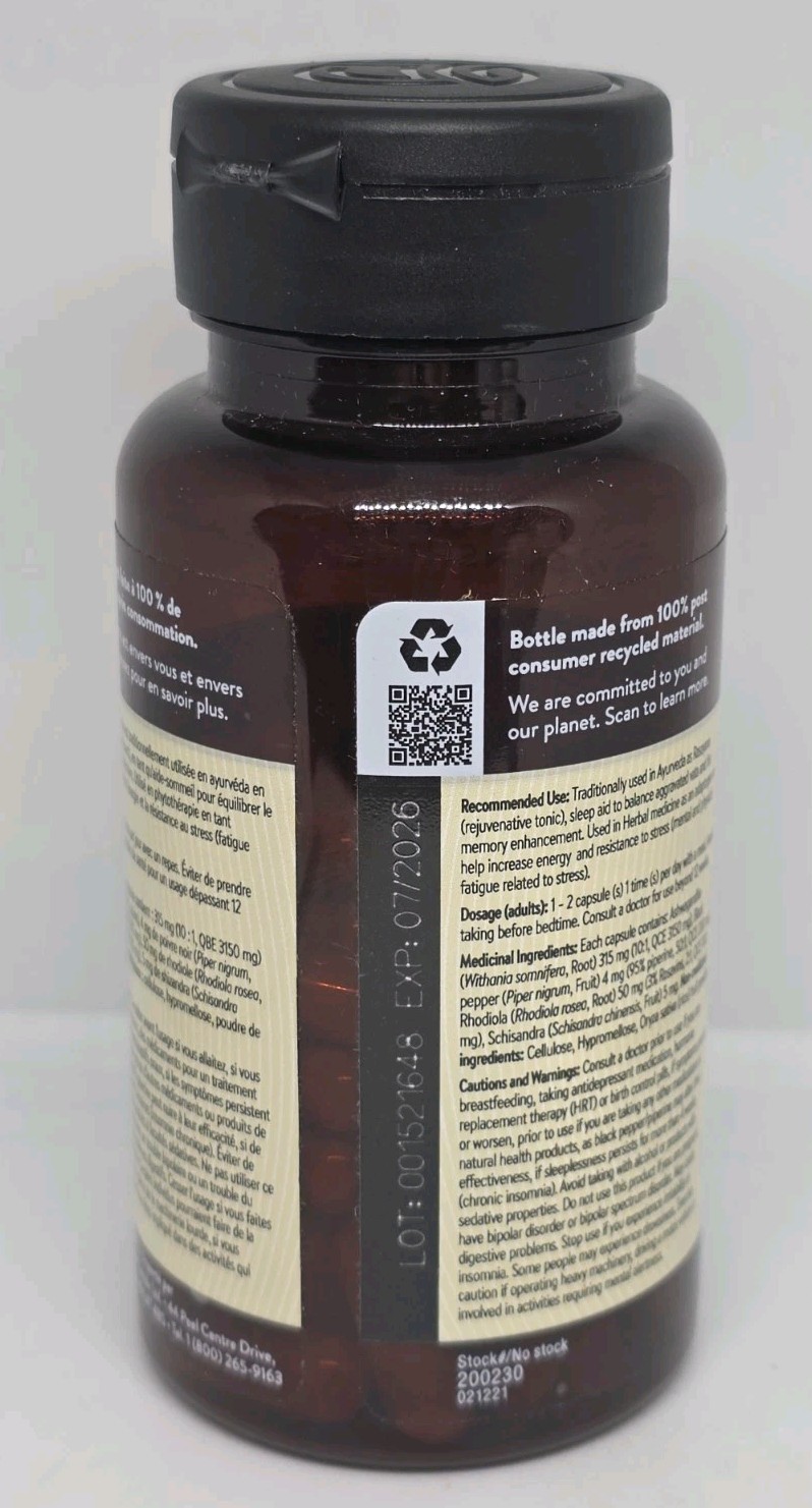 Natures Sunshine ashwagandha 60 VegCaps Veggie Capsules New Sealed Exp. 07/2026