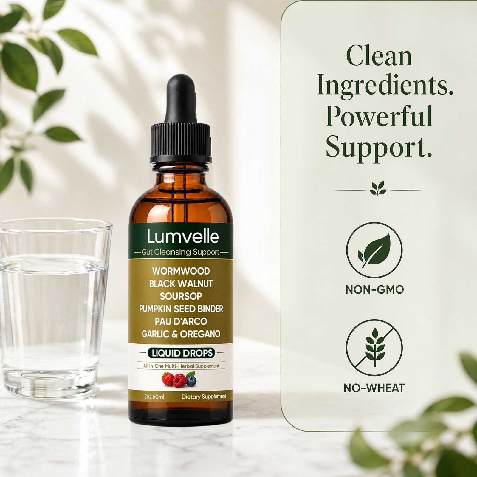 LUMVELLE Wild Harvested Wormwood Herbal Liquid Botanical Supplement Drops 60ML