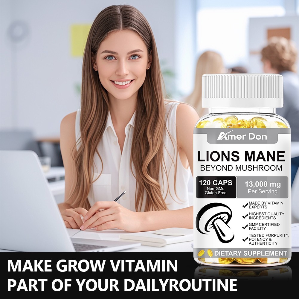 Organic Lion’s Mane Mushroom Supplement 13000 mg – MEMORY, FOCUS, STRESS SUPPORT