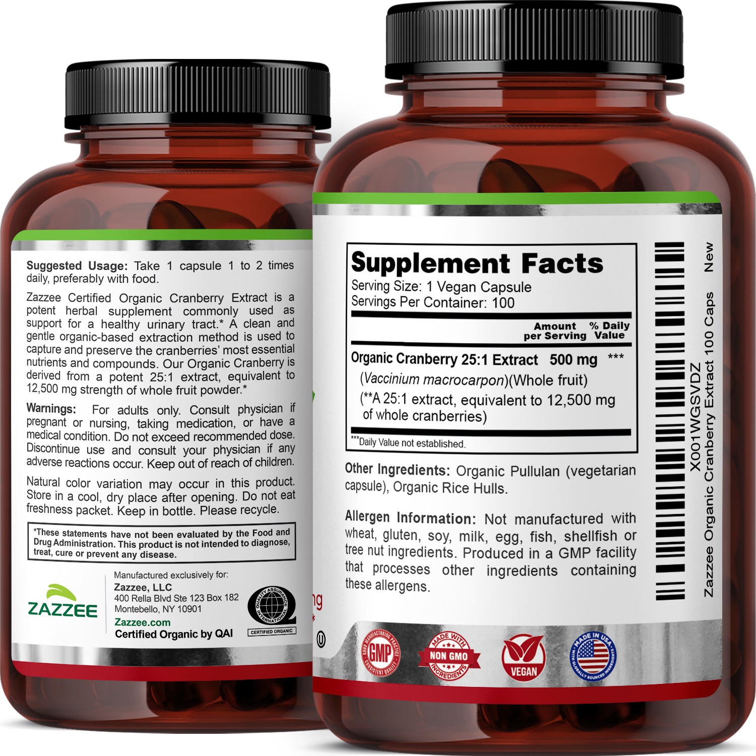 USDA Organic Cranberry Extract 12,500 mg Strength 100 Veggie Caps 25:1 Extract