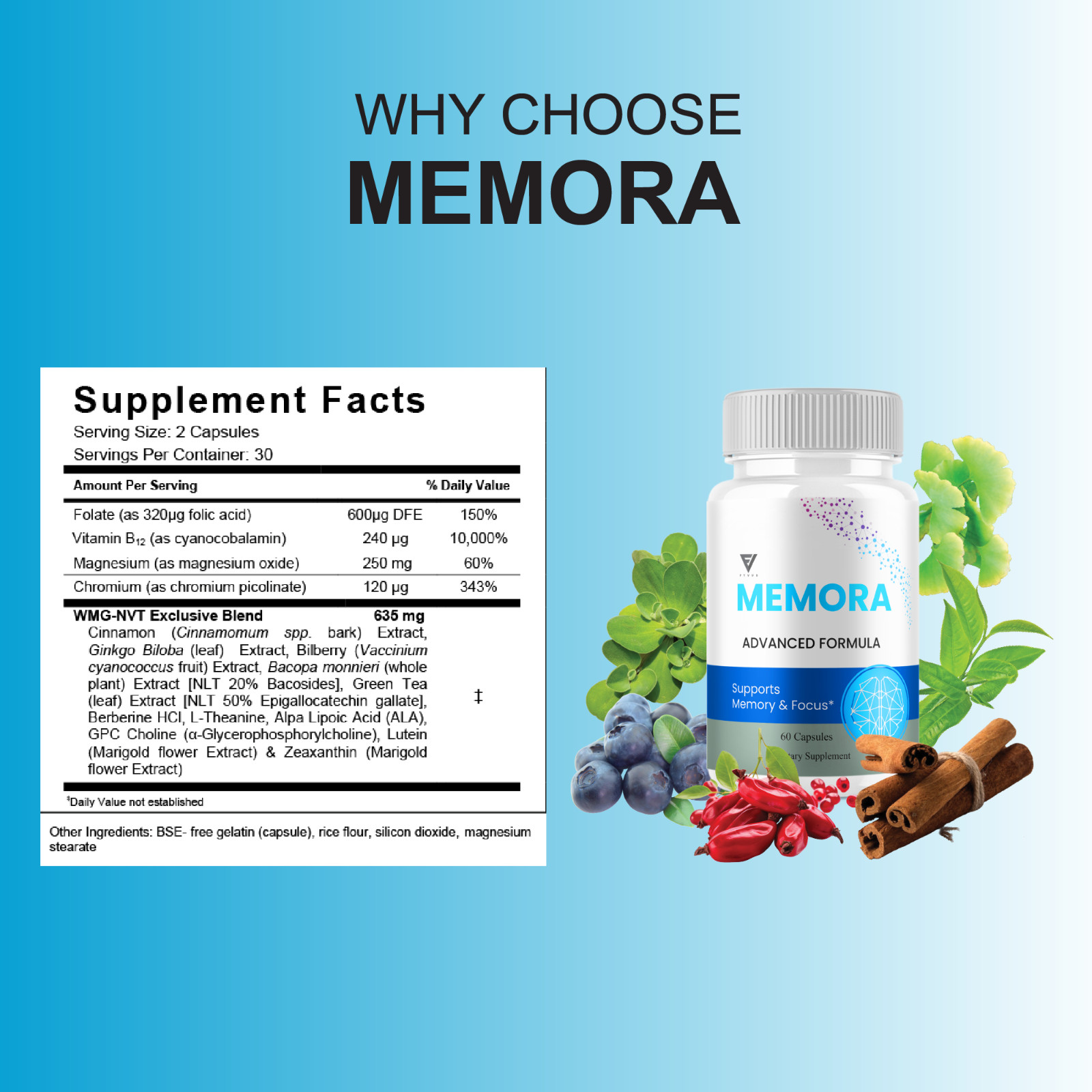 (3 Pack) Memora Memory & Focus, Mem Ora Advanced Supplement (180 Capsules)