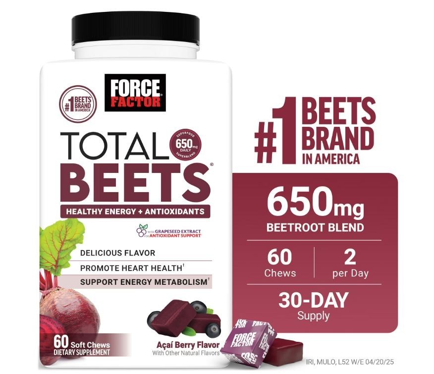 Force Factor Total Beets Healthy Energy Support, Beet Root Supplement Soft Chew