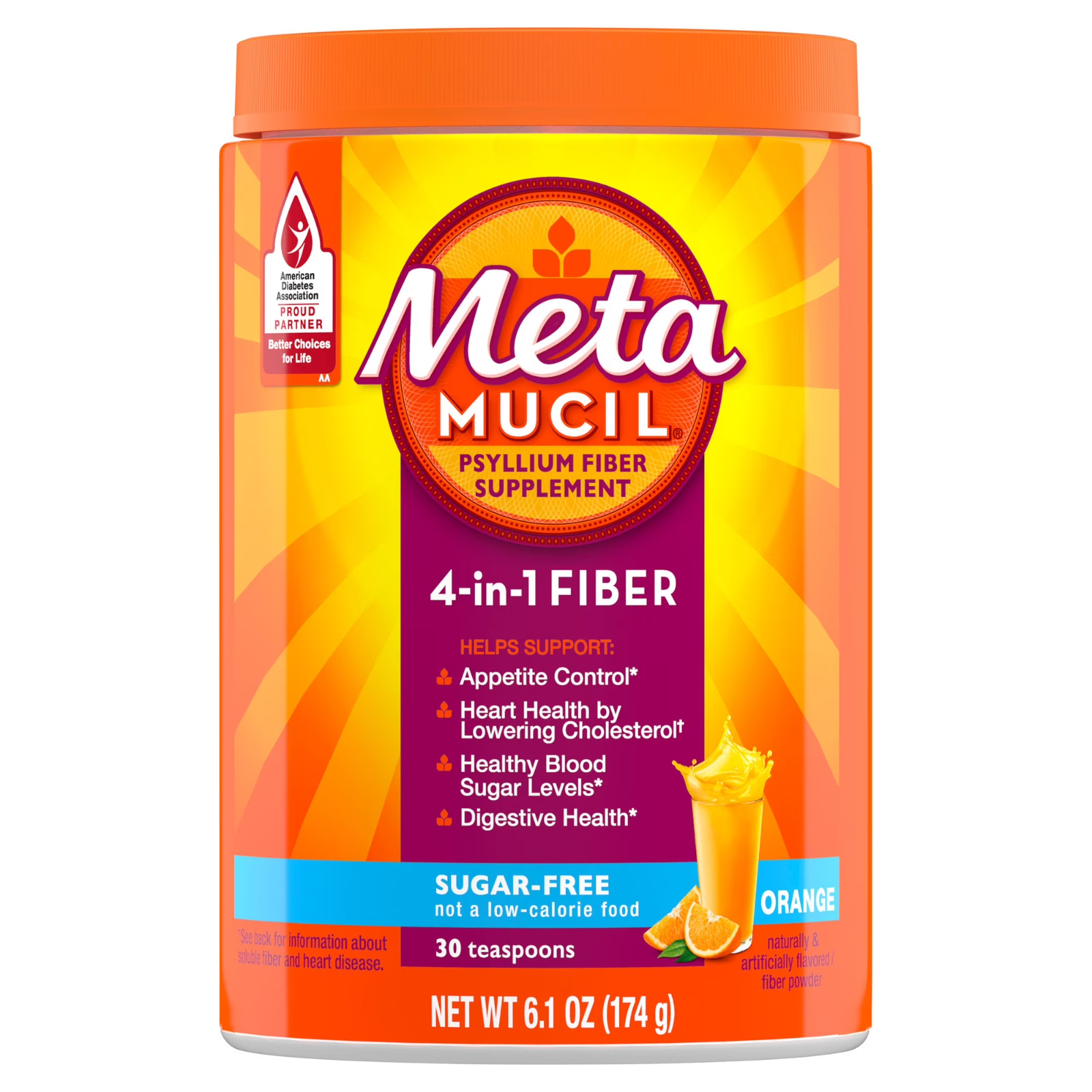 Metamucil 4-in-1 Fiber Sugar-Free Supplement (Orange) 6.1 OZ (2 Pack)