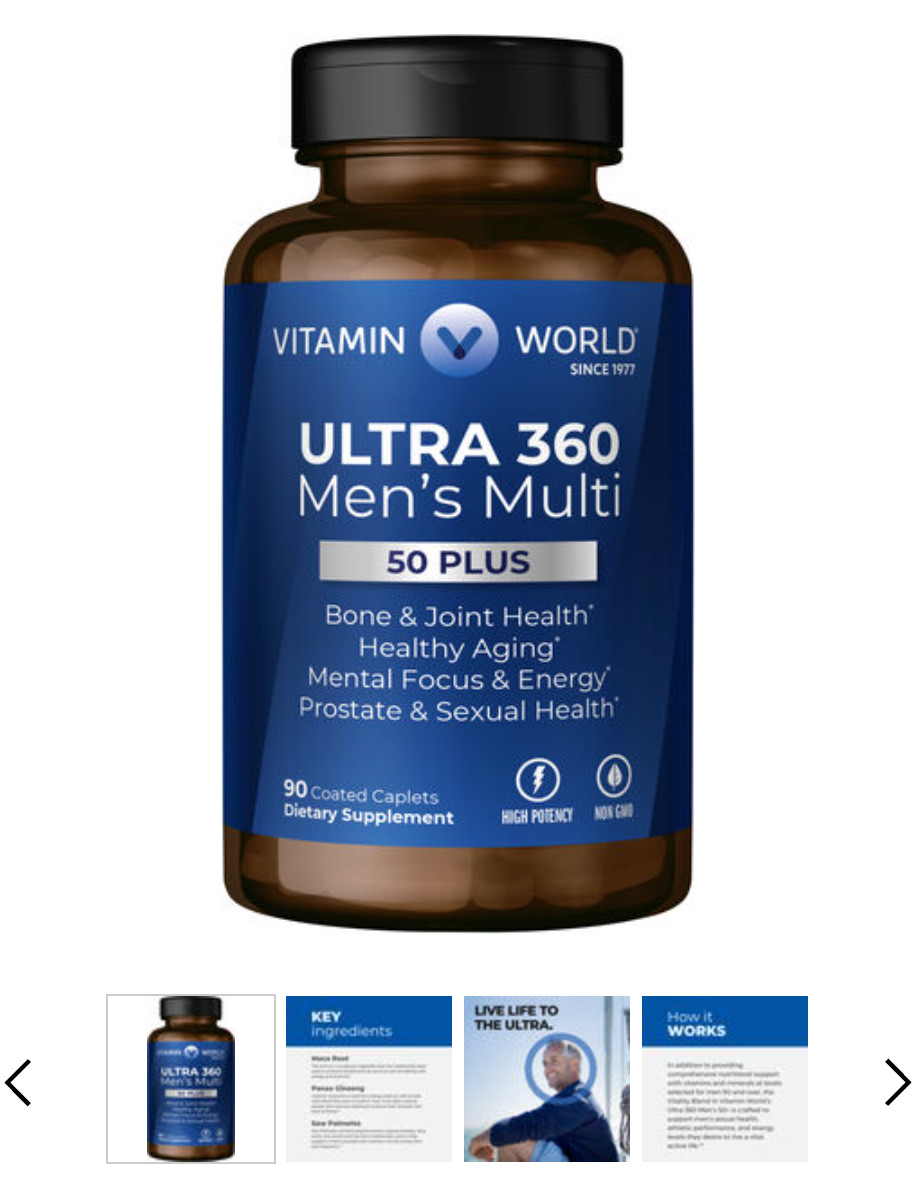Vitamin World ULTRA 360 Men’s Multi 50+ 90 caplets EXP. 01/2028