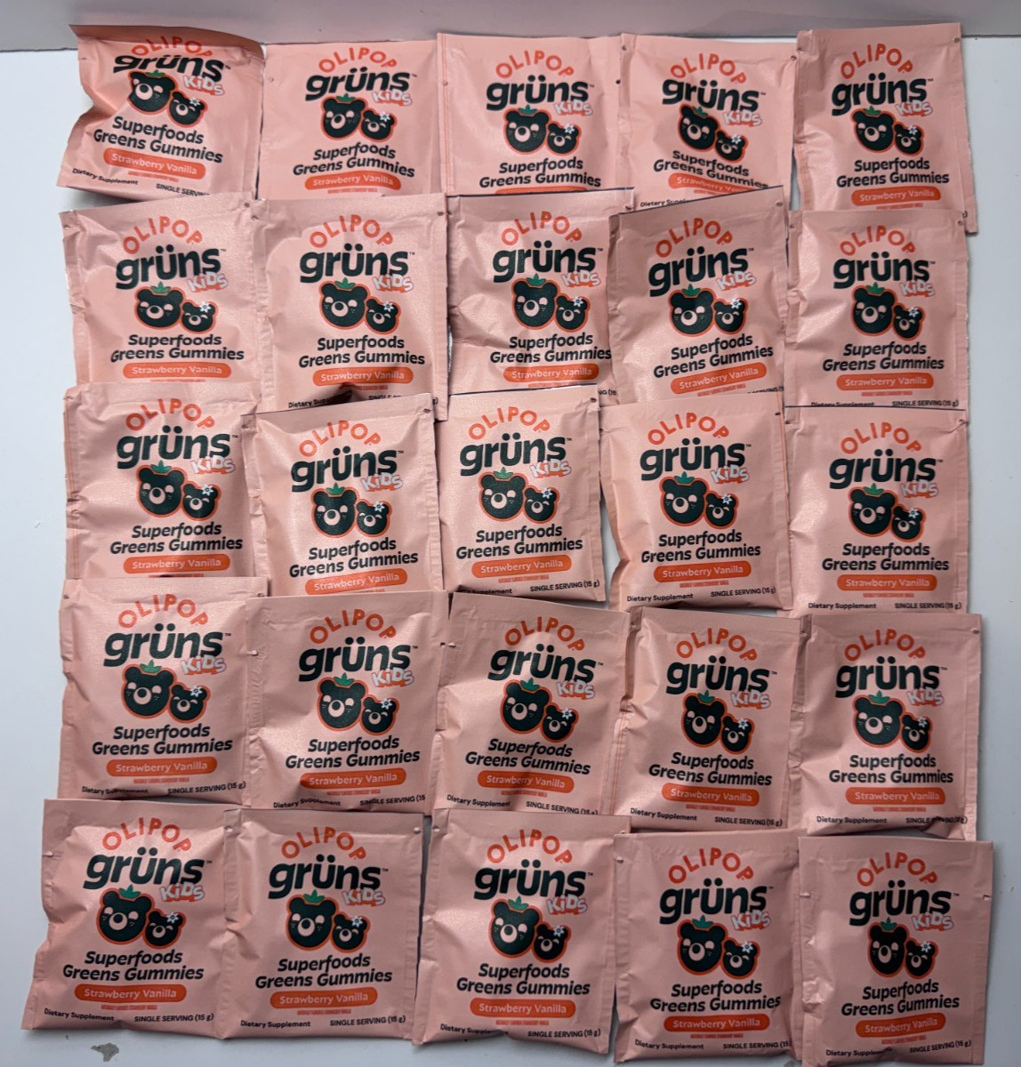 Gruns Olipop Strawberry Vanilla Superfoods Greens Gummies for Kids 25 Packs NEW