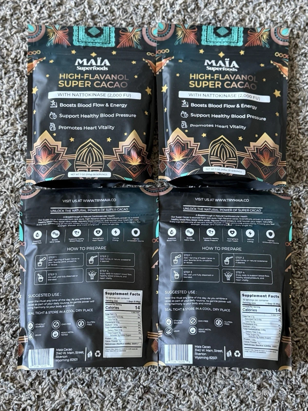 4 x MAIA High-Flavanol Super Cacao Cardiovascular Superfood 4oz. 30 Servings-New