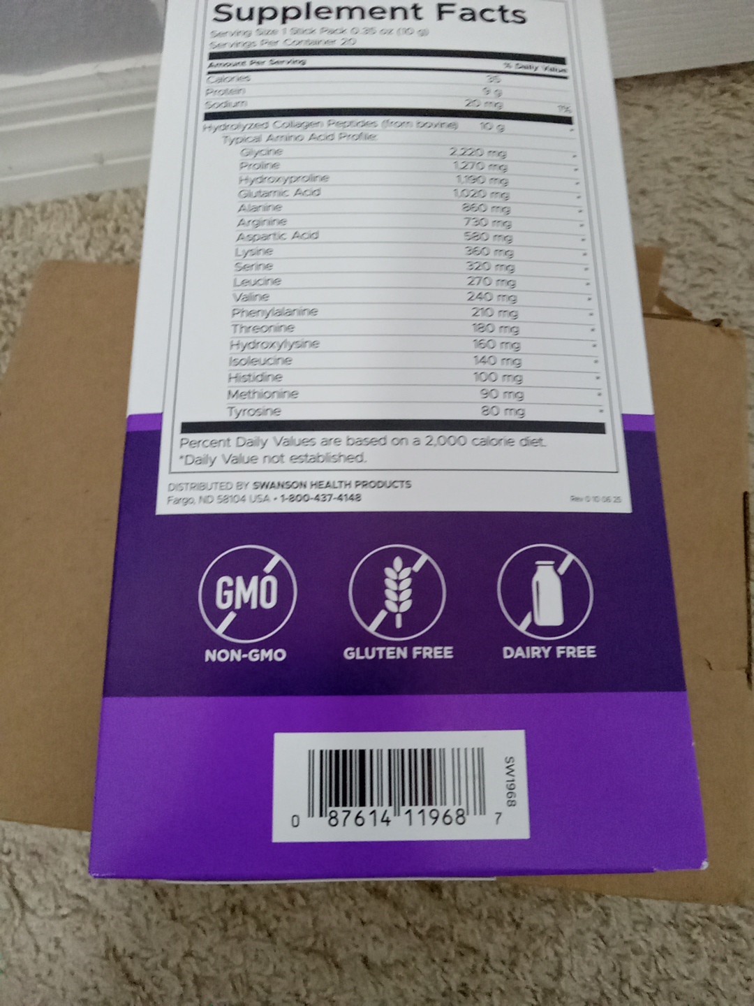 New Swanson Collagen Peptides, Qty 20 packs, 2 boxes. Boxes dented some by USPS