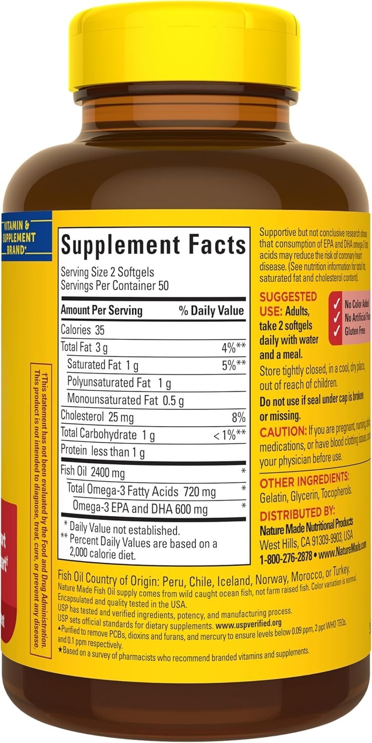 Omega 3 Fish Oil 1200mg Softgels for Daily Heart Support, 50-Day Supply