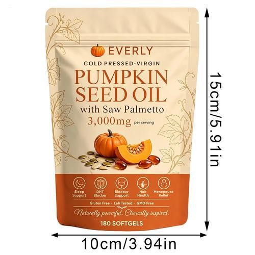 Everly Pumpkin Seed Oil with Saw Palme tto, 180 Softgels, Cold Pressed Pumpkin
