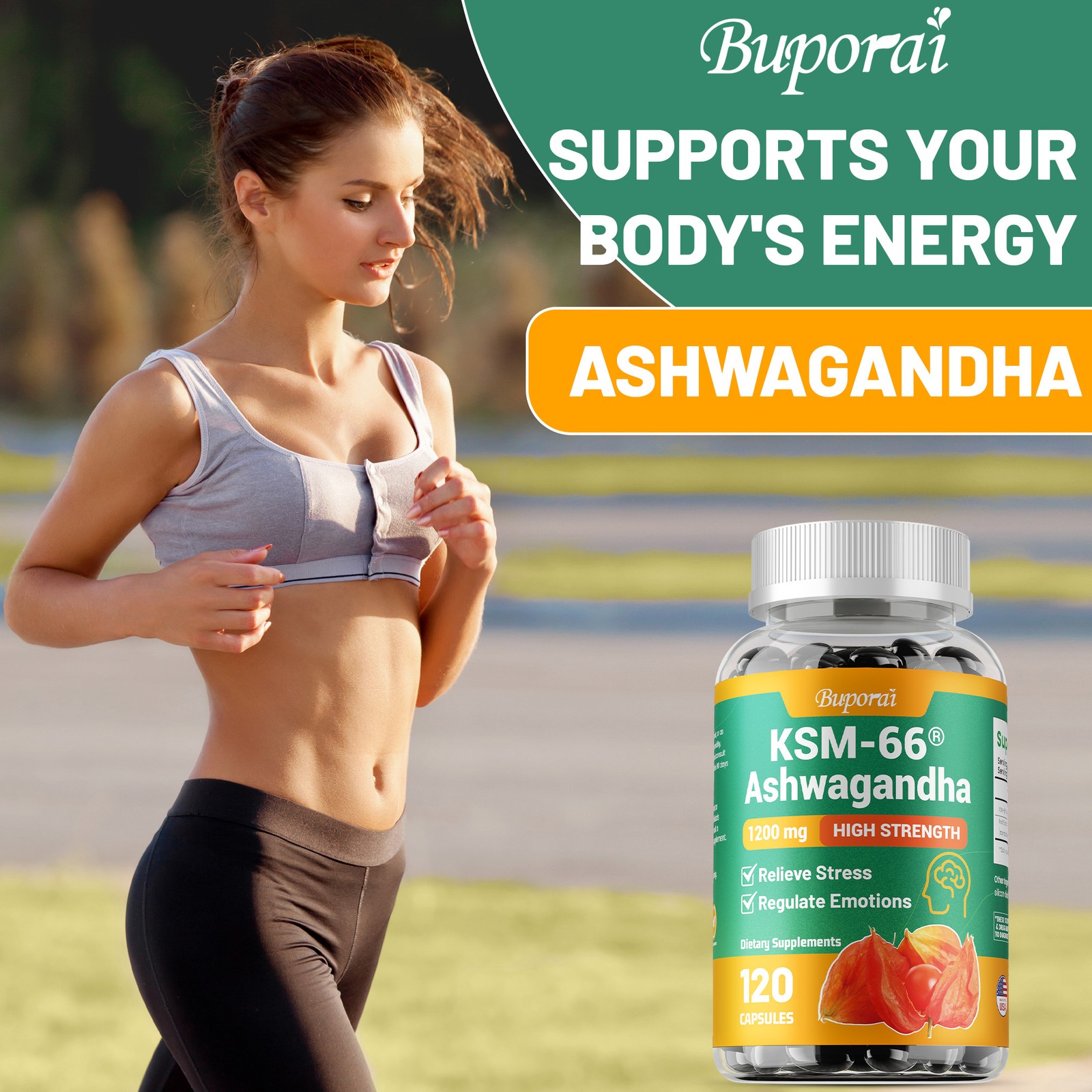 KSM-66 Ashwagandha 1200mg – Relieve Stress, Improve Mood & Sleep,Increase Energy