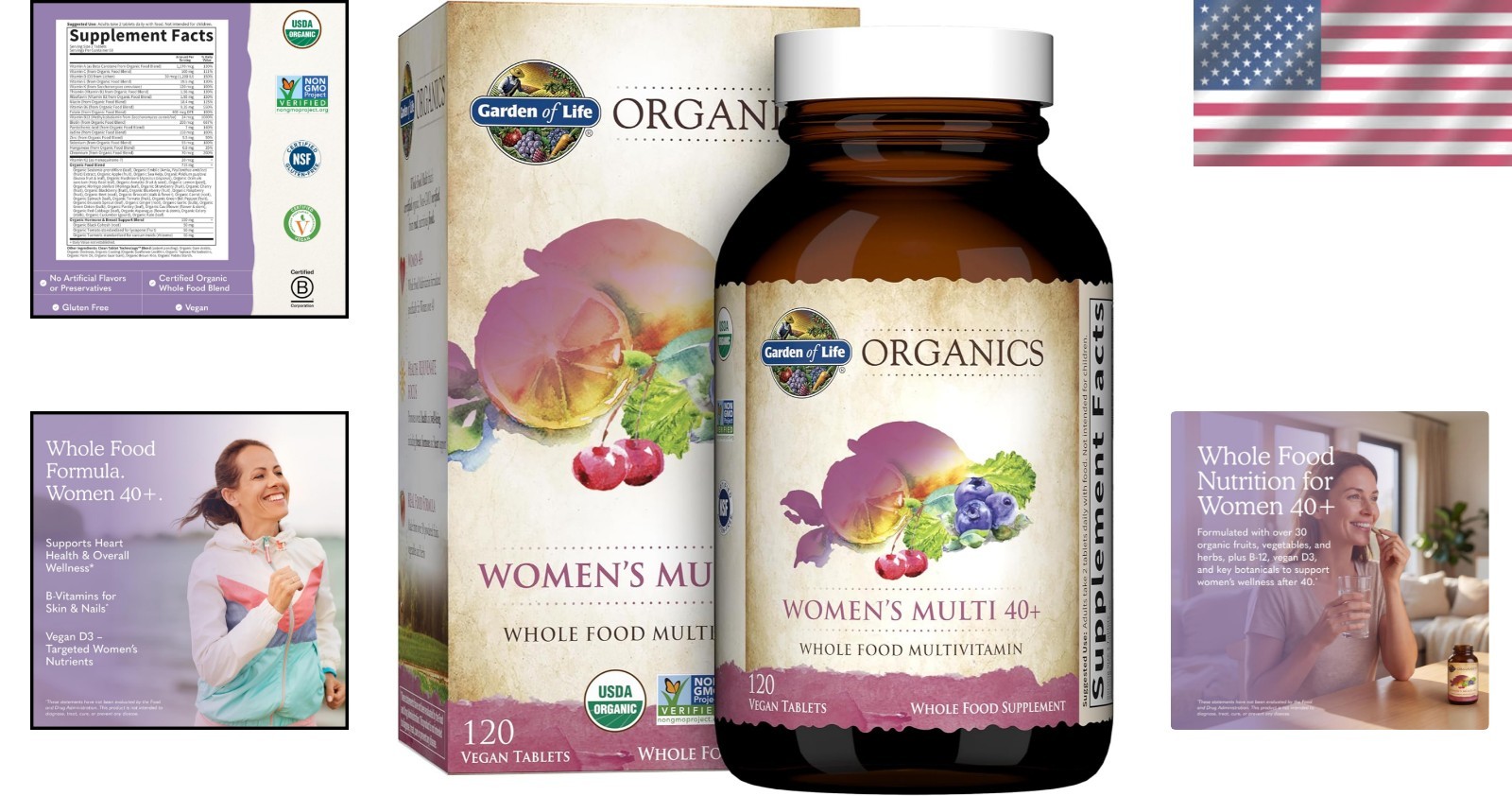 Organic Multivitamin for Women 40+ – 120 Caplets for Daily Vitality