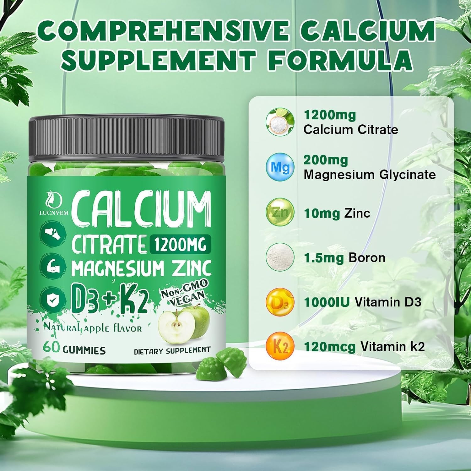 Calcium Citrate 1200 mg with Vitamin D3 Gummies, Calcium Citrate Magnesium Zi…