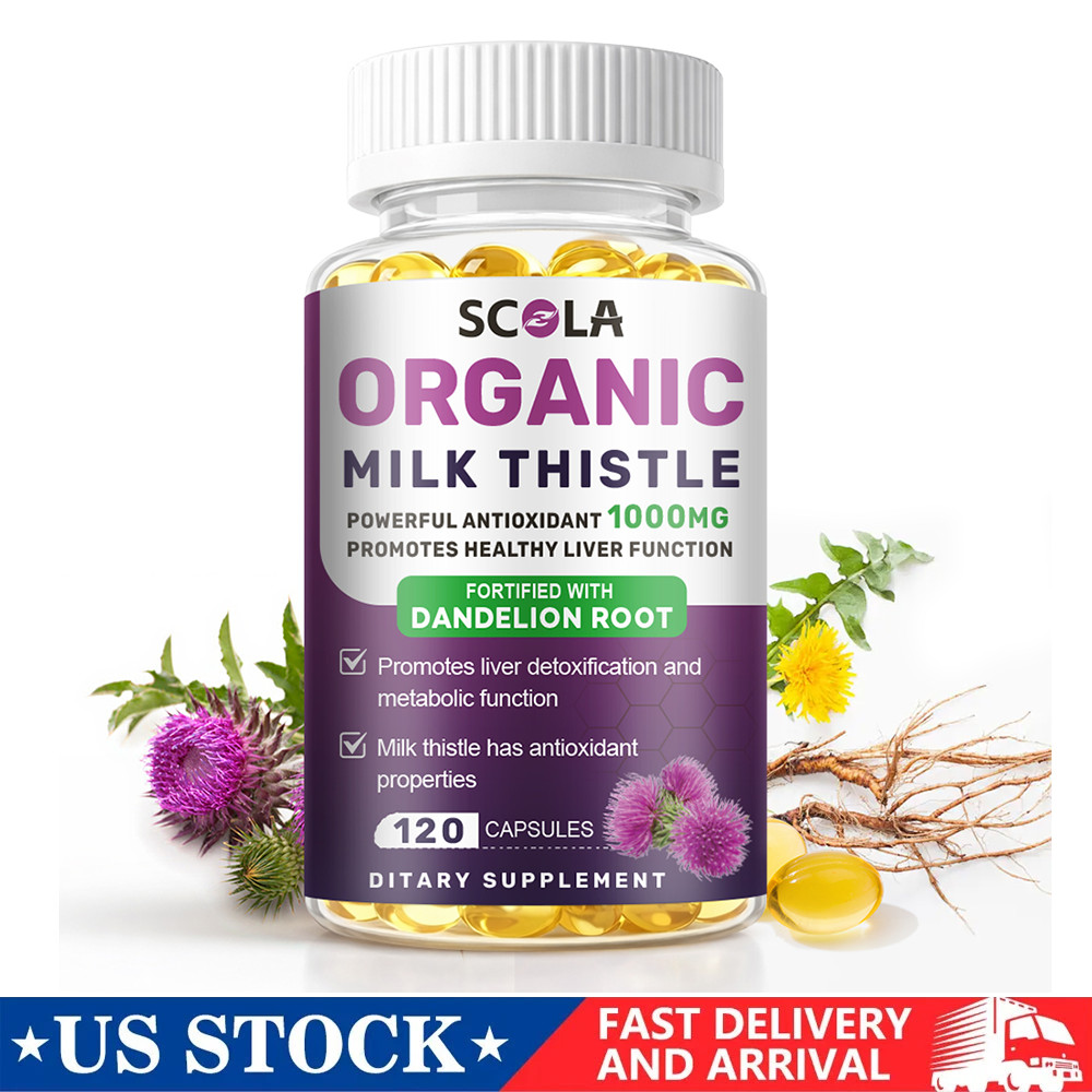 Milk Thistle Liver Cleanse Detox Herbal Liver Support Supplement 120 Capsules