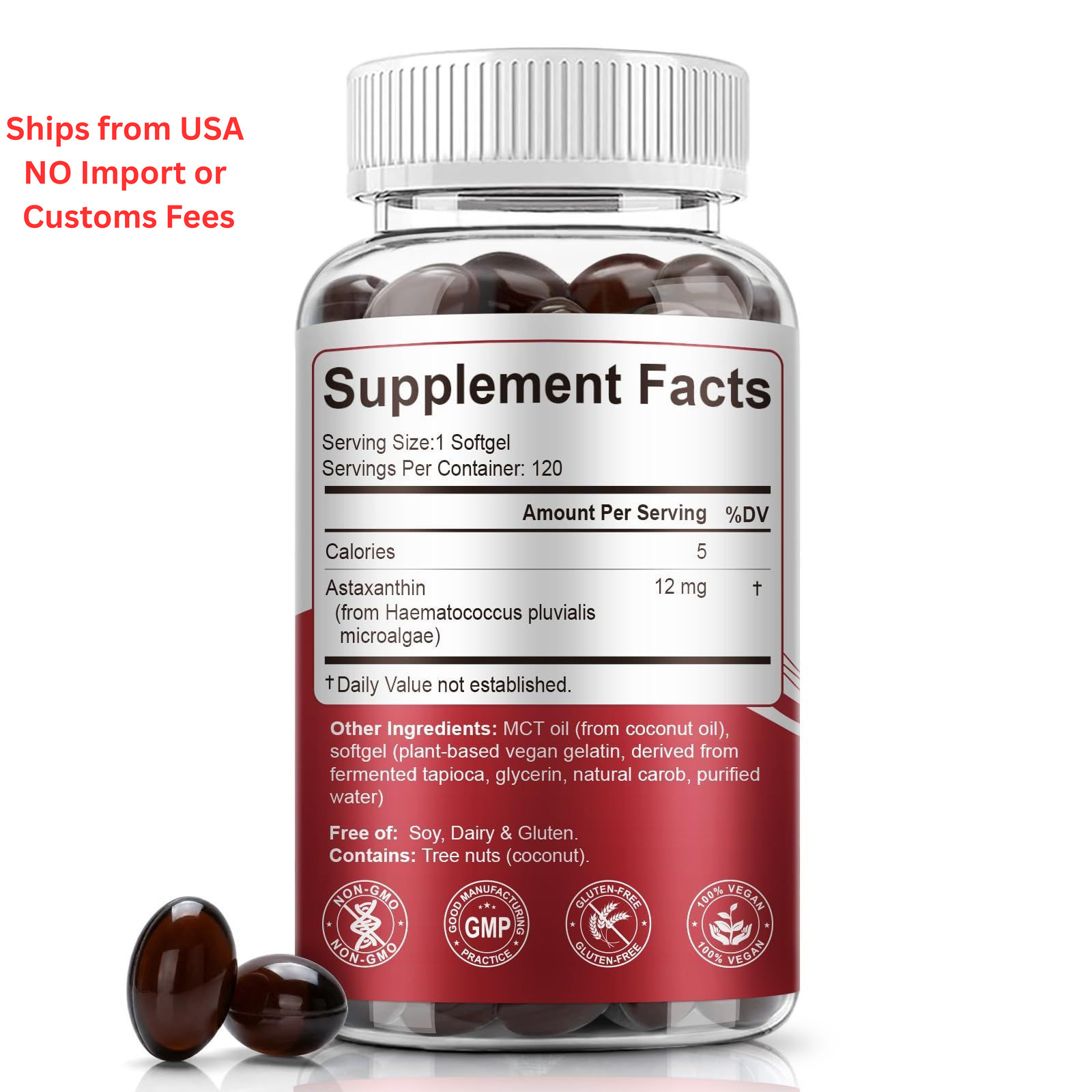 BEWORD Astaxanthin 12mg with MCT Oil, 120 Softgels 120 Count (Pack of 1)
