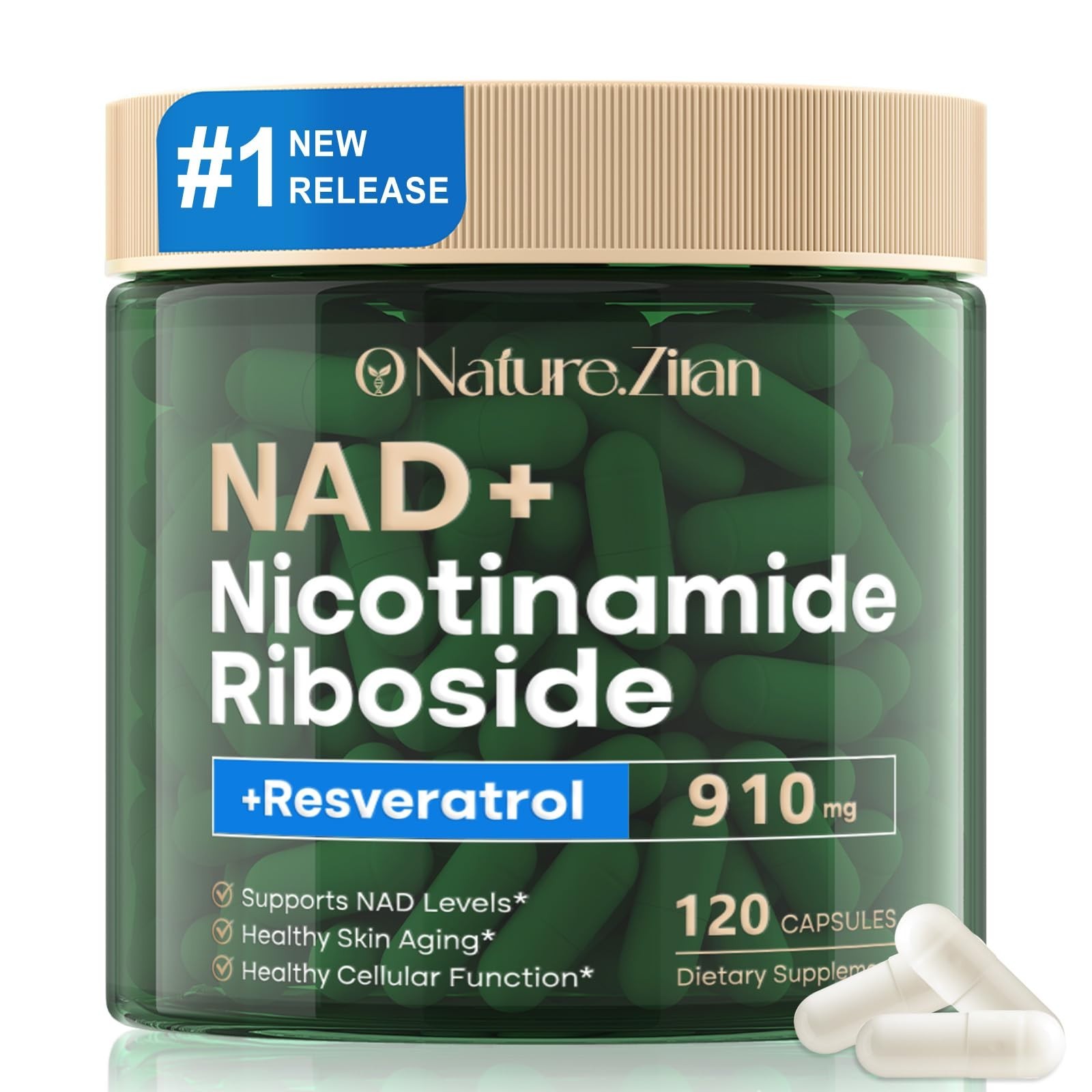 NAD+ Resveratrol 910mg Supplement – 120 Capsules for Energy & Anti-Aging Support