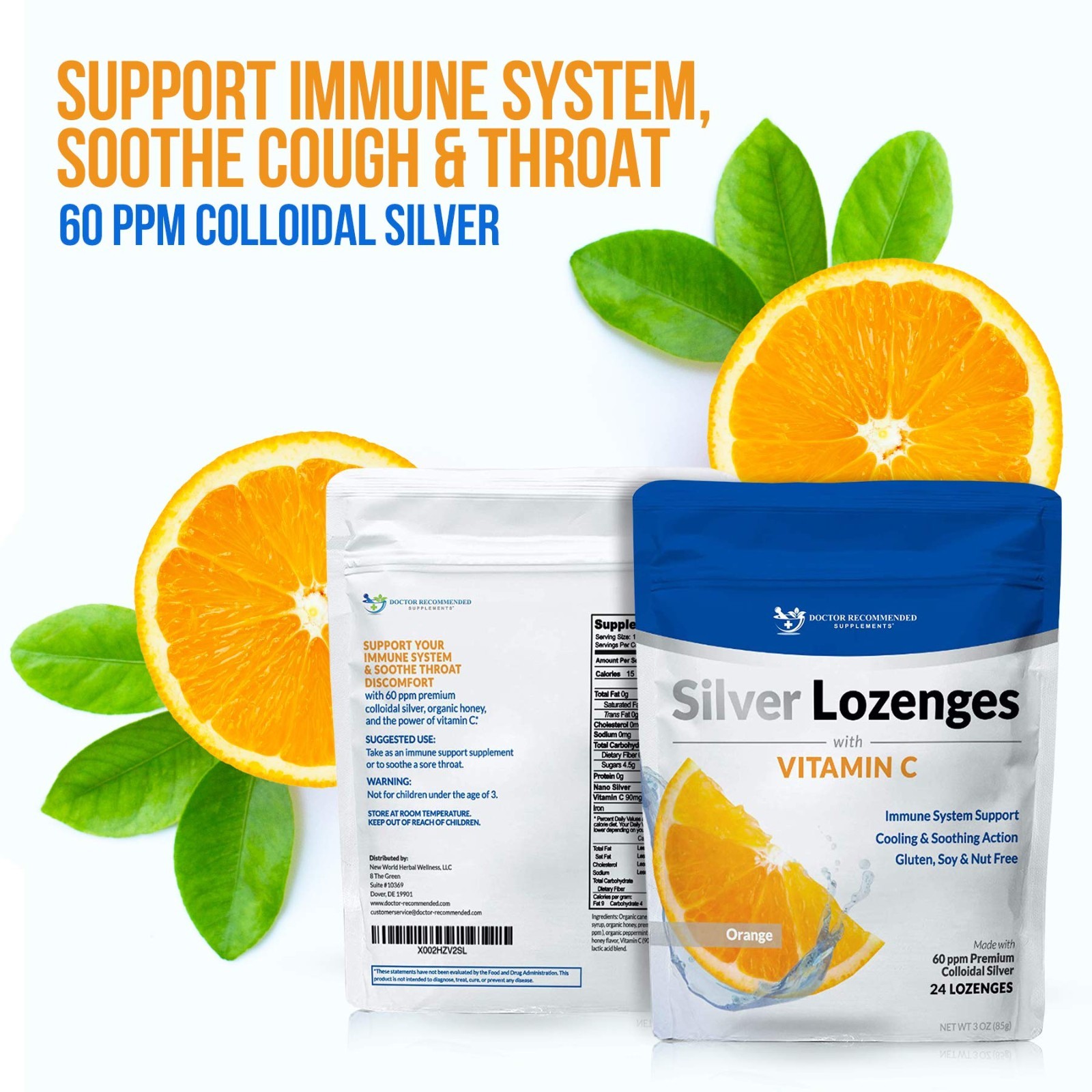 Premium Colloidal Silver Lozenges with Vitamin C & Organic Honey – 24 Orange Dro