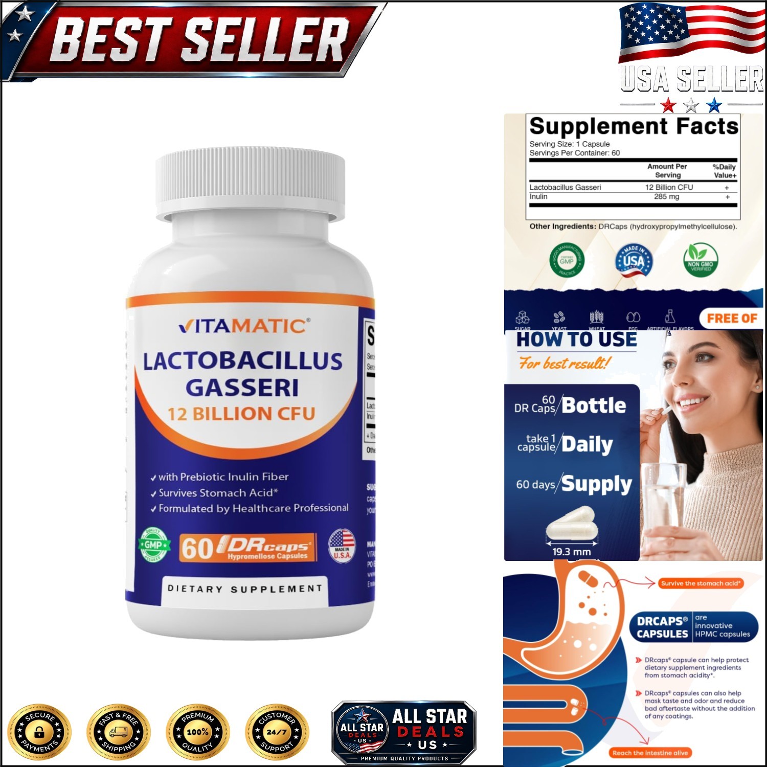 60 Count Lactobacillus Gasseri with Prebiotic Fiber – Top Digestive Support