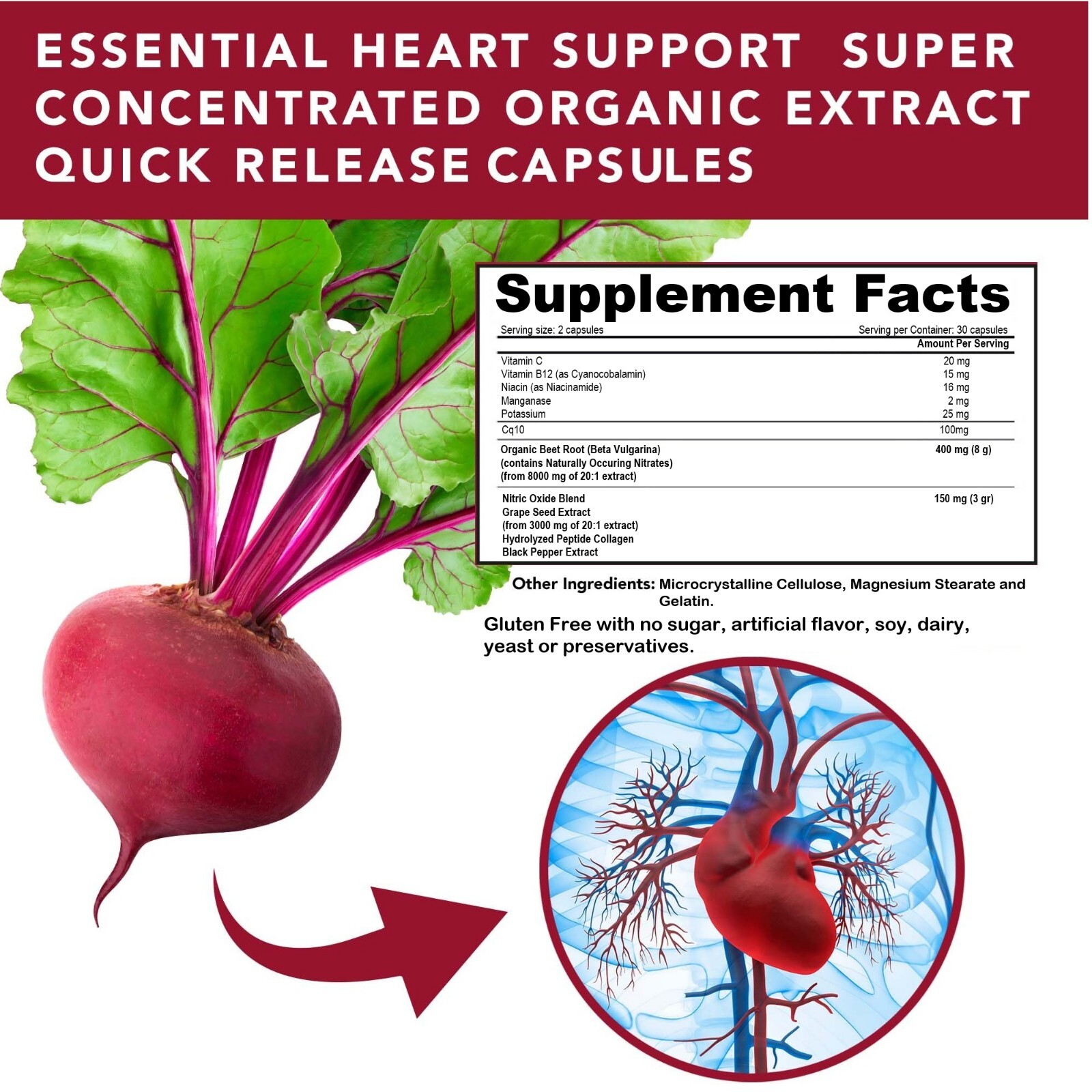 Beet Root Capsules 8000mg- Circulating, Pressure, Energy Support – 60 Capsules