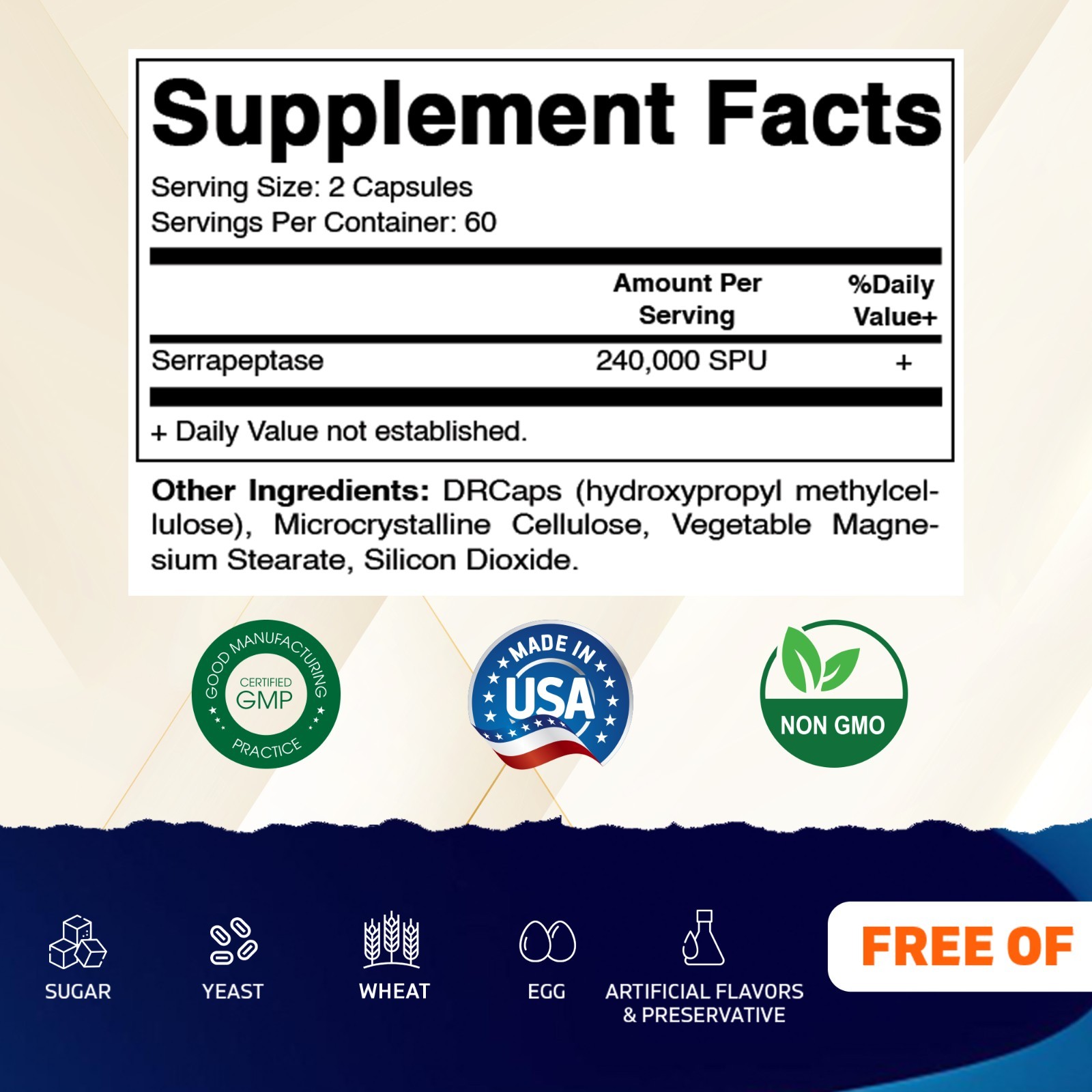 Vitamatic Serrapeptase 240,000 SPU Servings, 120 Delayed Released Capsules-2 Pac