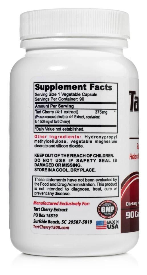 Tart Cherry Maximum Strength 1500mg Extract – 90 Capsules – Gout Pain Pack Of 1