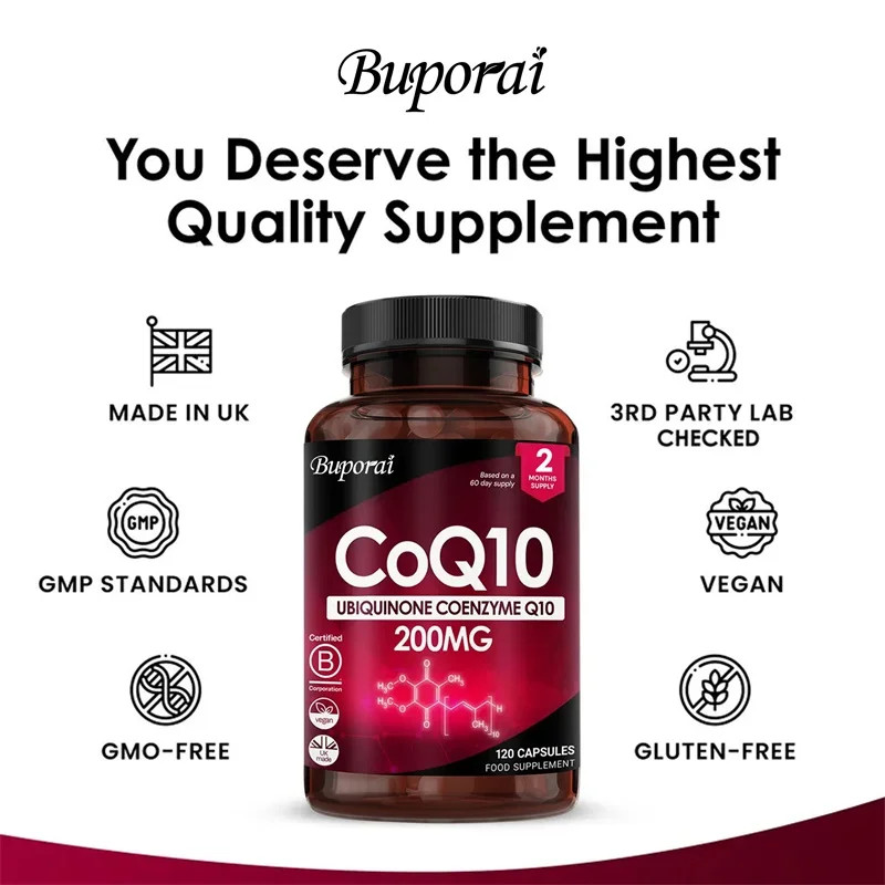 CoQ10 Ubiquinone Coenzyme 200mg 120pcs, Supports Heart and Blood Vessel Health