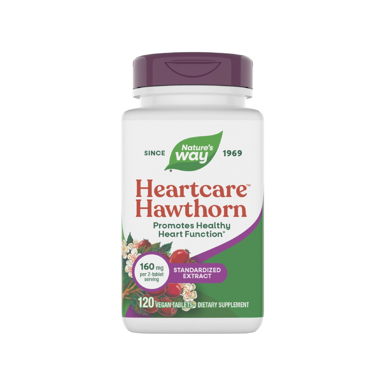 HeartCare Hawthorn Tablets 120 ct | 160 mg Standardized Extract | Vegan, Gluten-