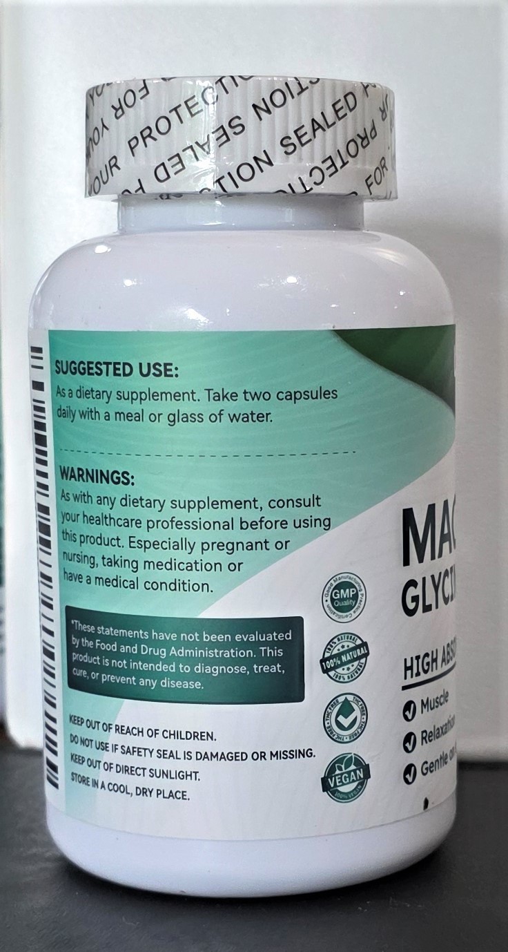 Magnesium Glycinate (400 mg) –90 vegetarian capsules-07-2027