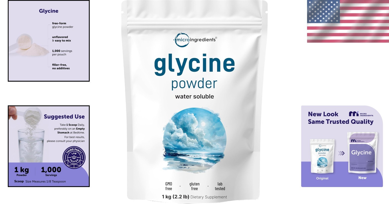 Glycine Powder 1KG – 2.2 lbs, Promotes Restful Sleep, 1000 MG Servings