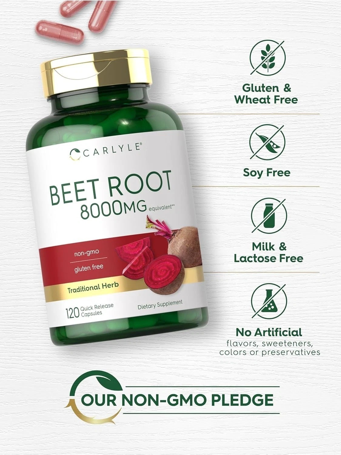 USDA Organic Extra Strength Beet Root 20:1 Extract 8000 mg Strength 120 Capsules