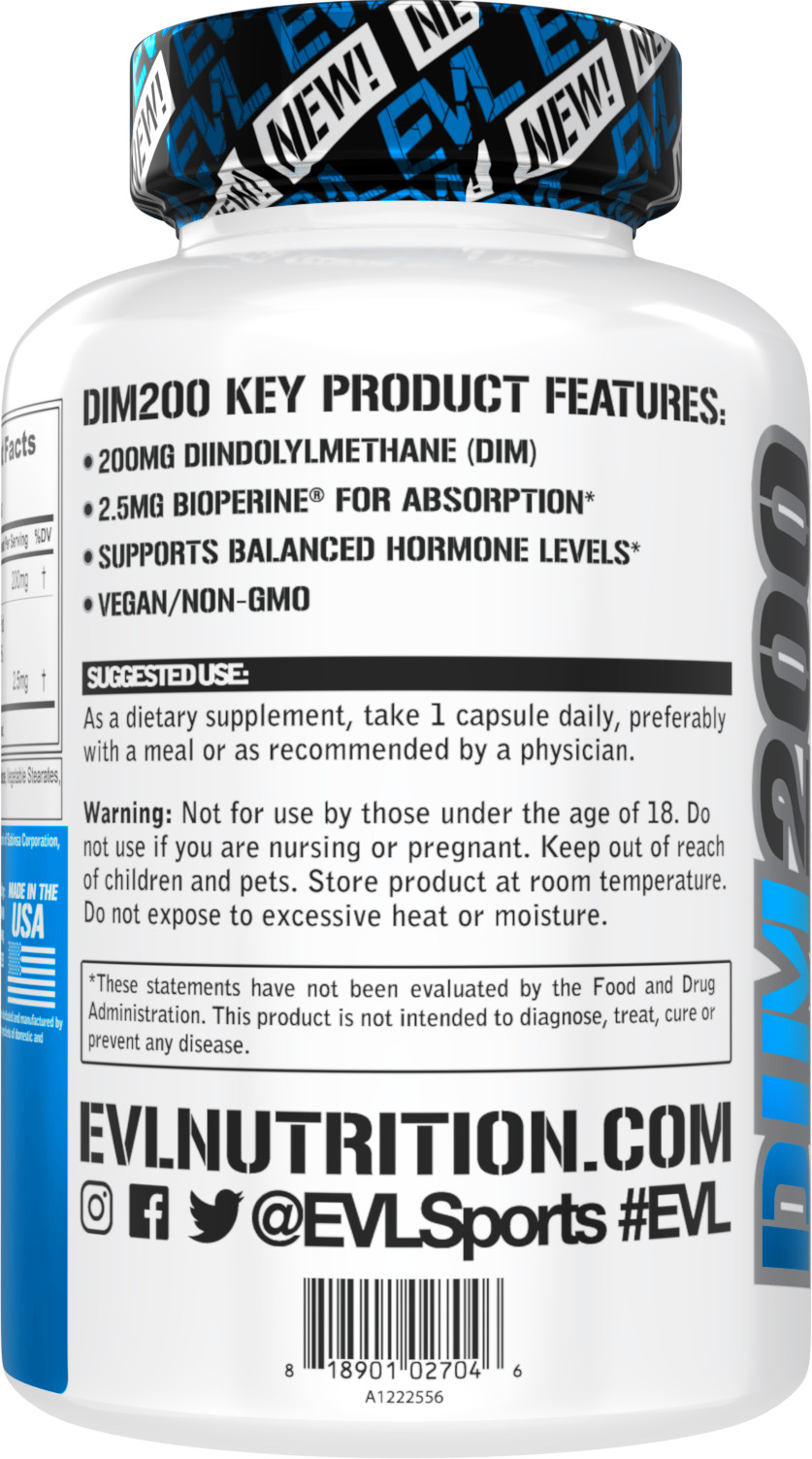 Evlution Nutrition DIM 200 – Diindolylmethane with BioPerine – 60 Servings