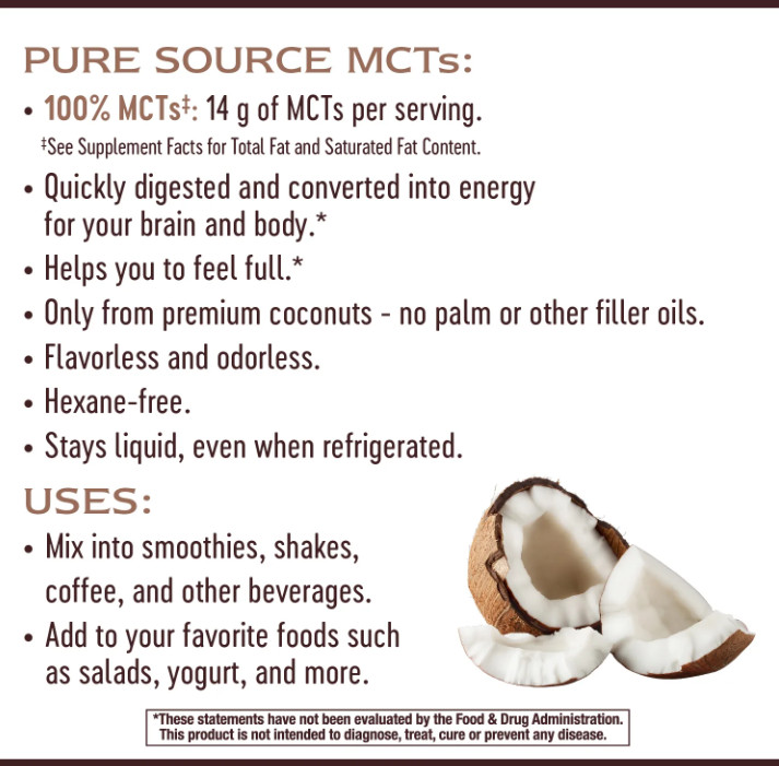Nature’S Way Organic MCT Oil Coconut Non-Gmo Gluten-Free 14 G Mcts 16 FL Oz ….