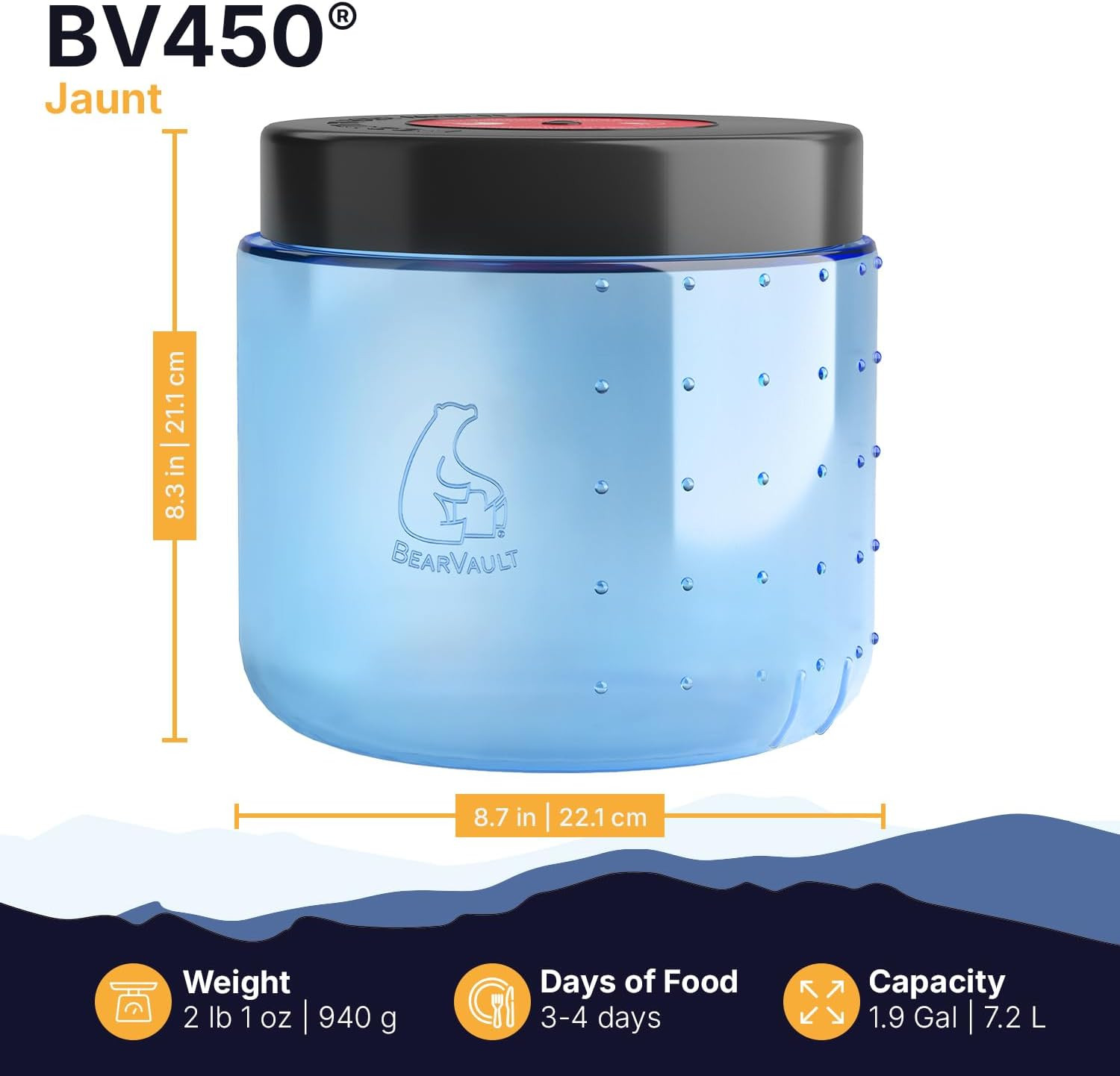 Canister for Backpacking. 4 Sizes: BV500, BV475, BV450, BV425. Bear-Resistant Fo