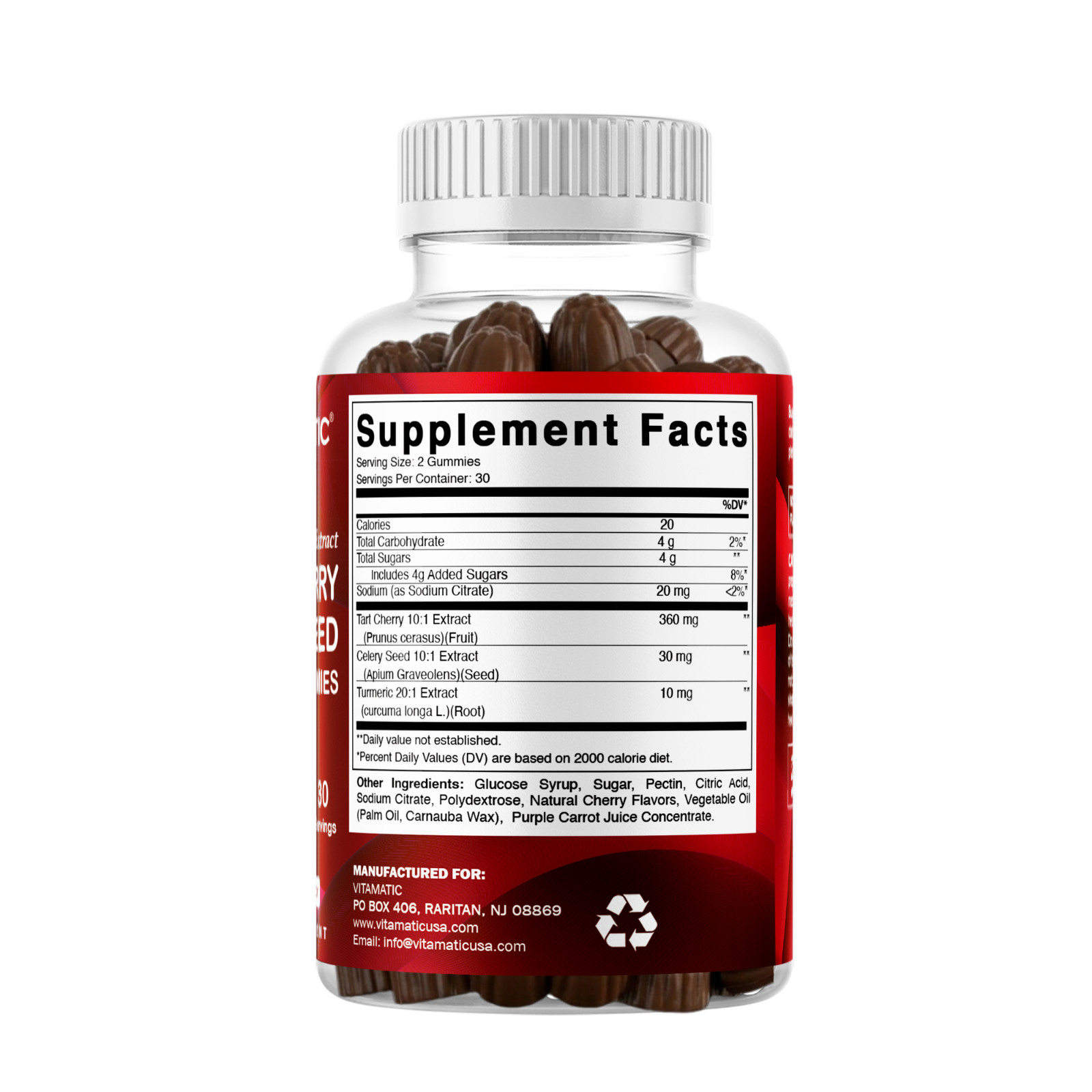 2 Pack Vitamatic Tart Cherry with Celery Seed Gummies – 4000mg Serving 120ct