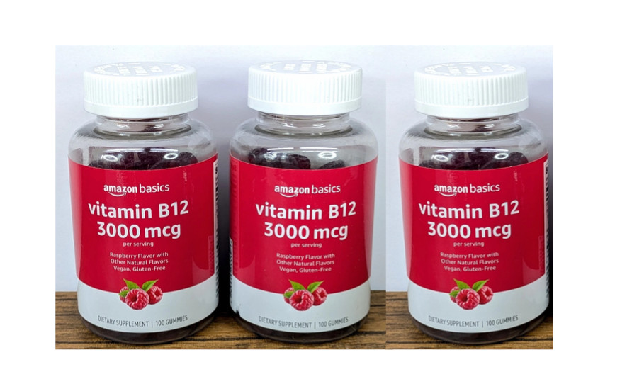 3 Pack Amazon Basics Vitamin B12 Gummies 3000 mcg Raspberry Vegan Exp 11/27