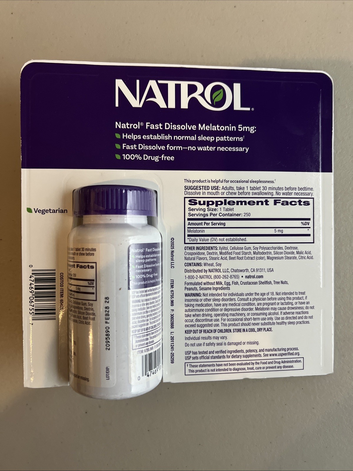 New Natrol Melatonin 5 Mg Fast Dissolve 250 Tabs Strawberry Flavor ~ EXP 02/2028