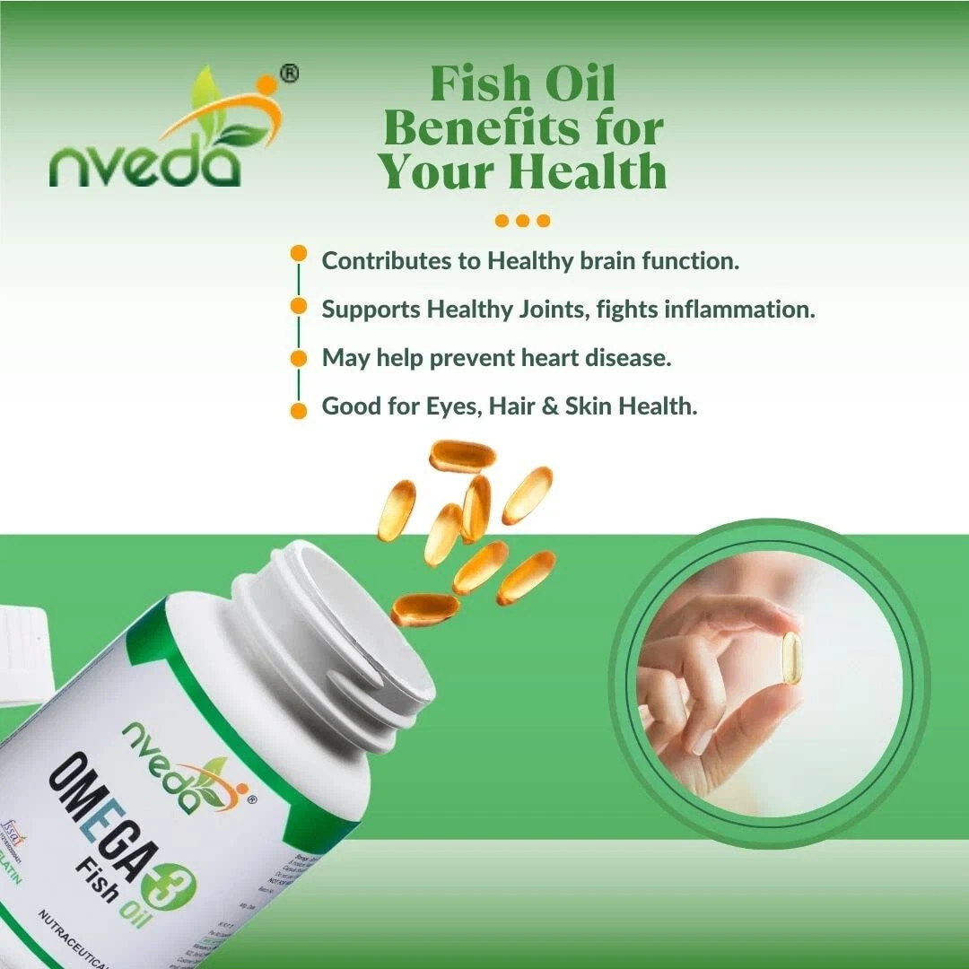 Nveda Omega-3 Fish Oil (60 Softgels) Healthy Hearts, Joints & Brain